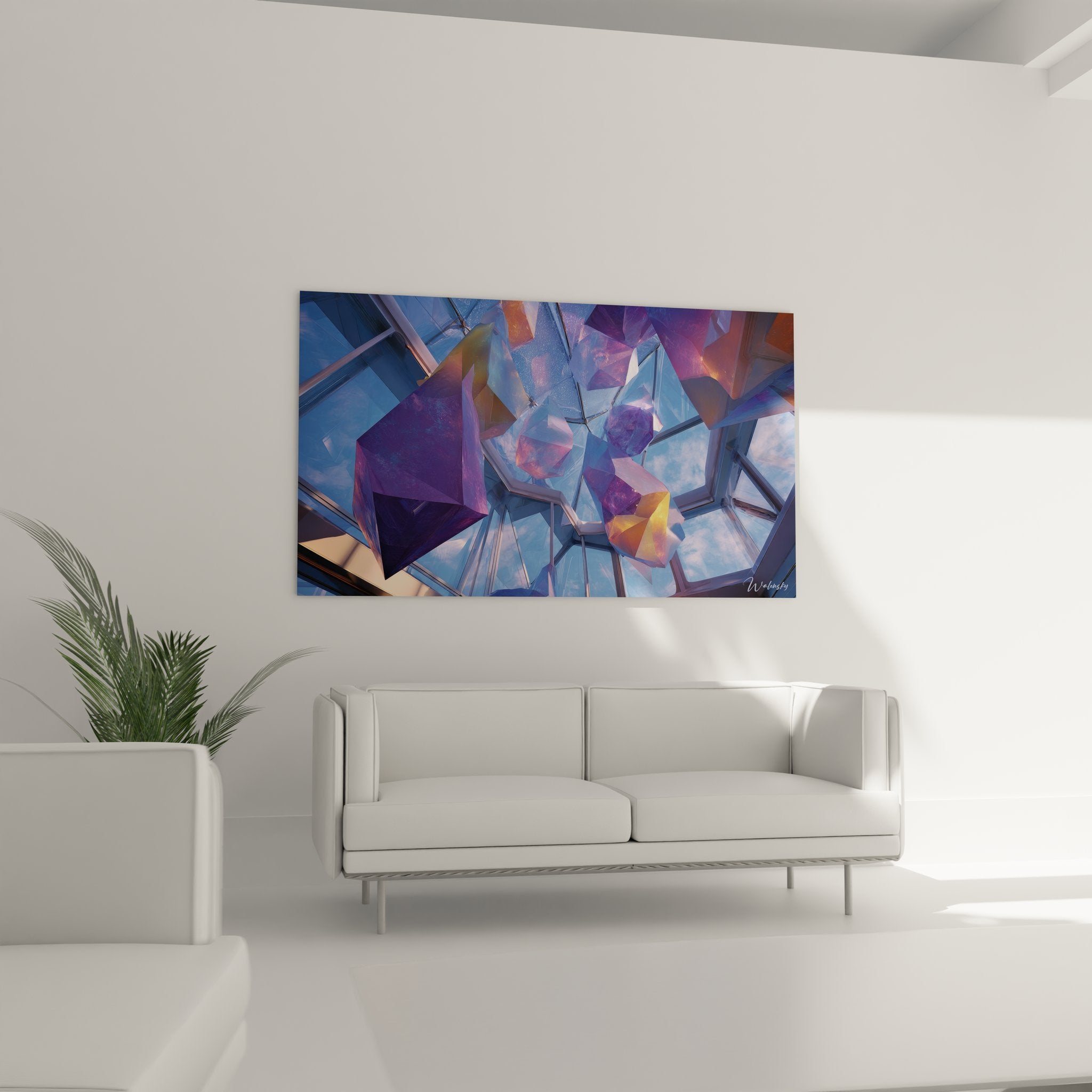 Gros plan détails cristaux géométriques tableau architecture moderne facettes prismatiques