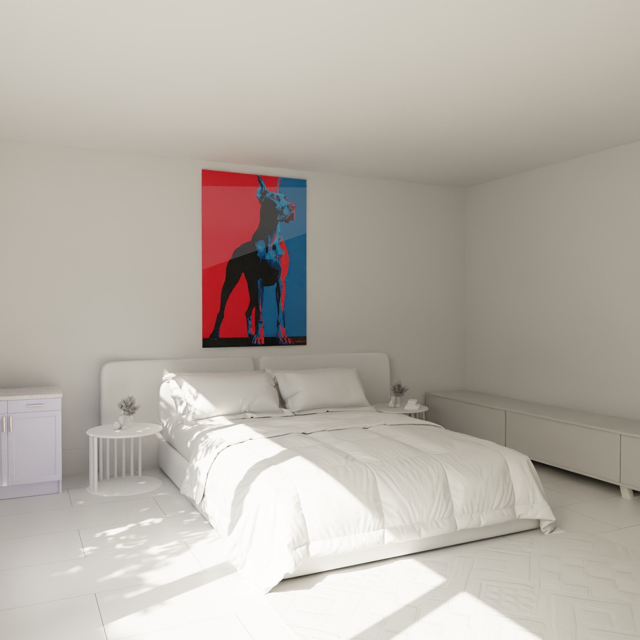 Dogue allemand bleu pop art accroche au mur chambre decoration murale moderne contemporaine