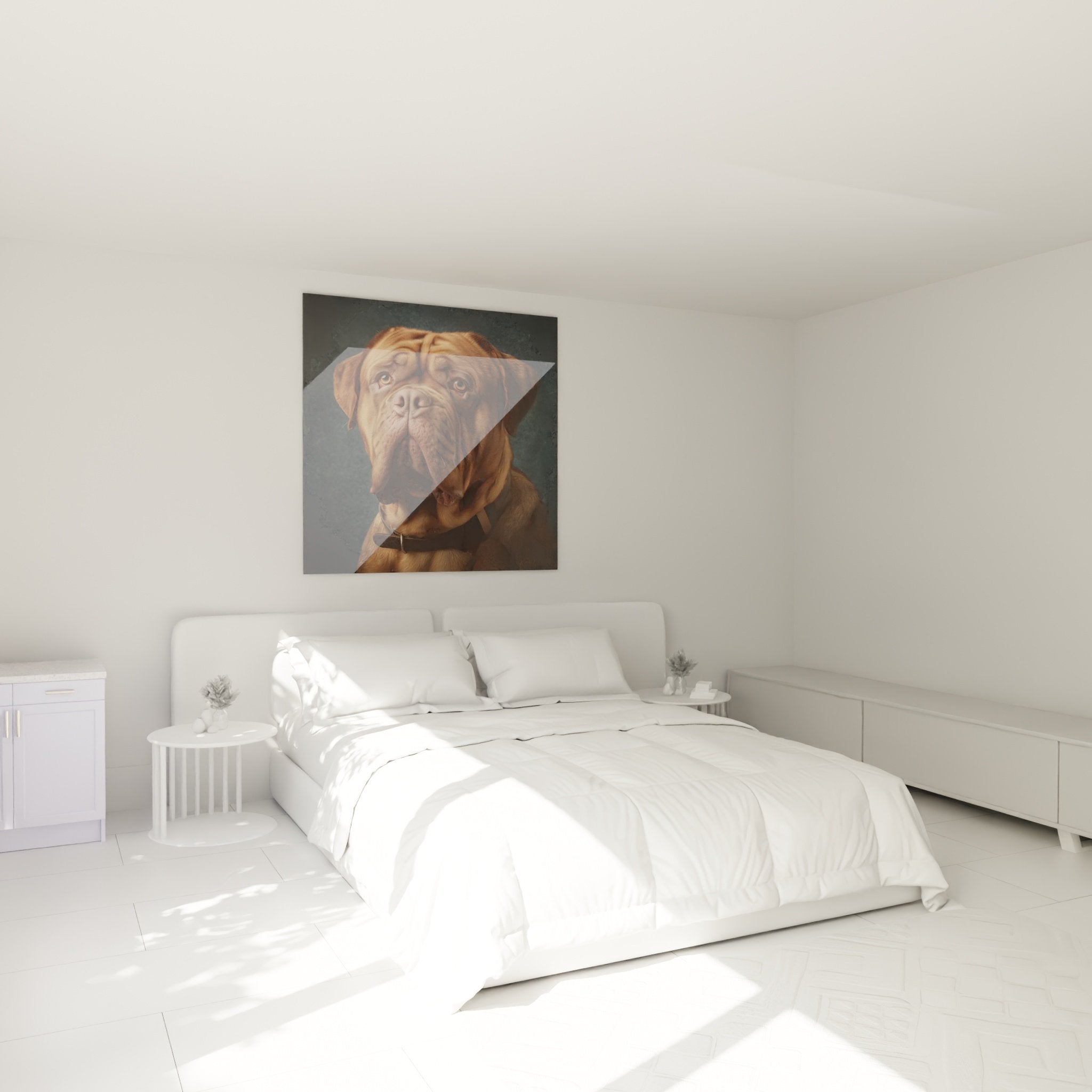 Porträtgemälde Bordeaux-Dogge roter Farbton Schlafzimmer Wanddekoration gemütliche warme Naturtöne