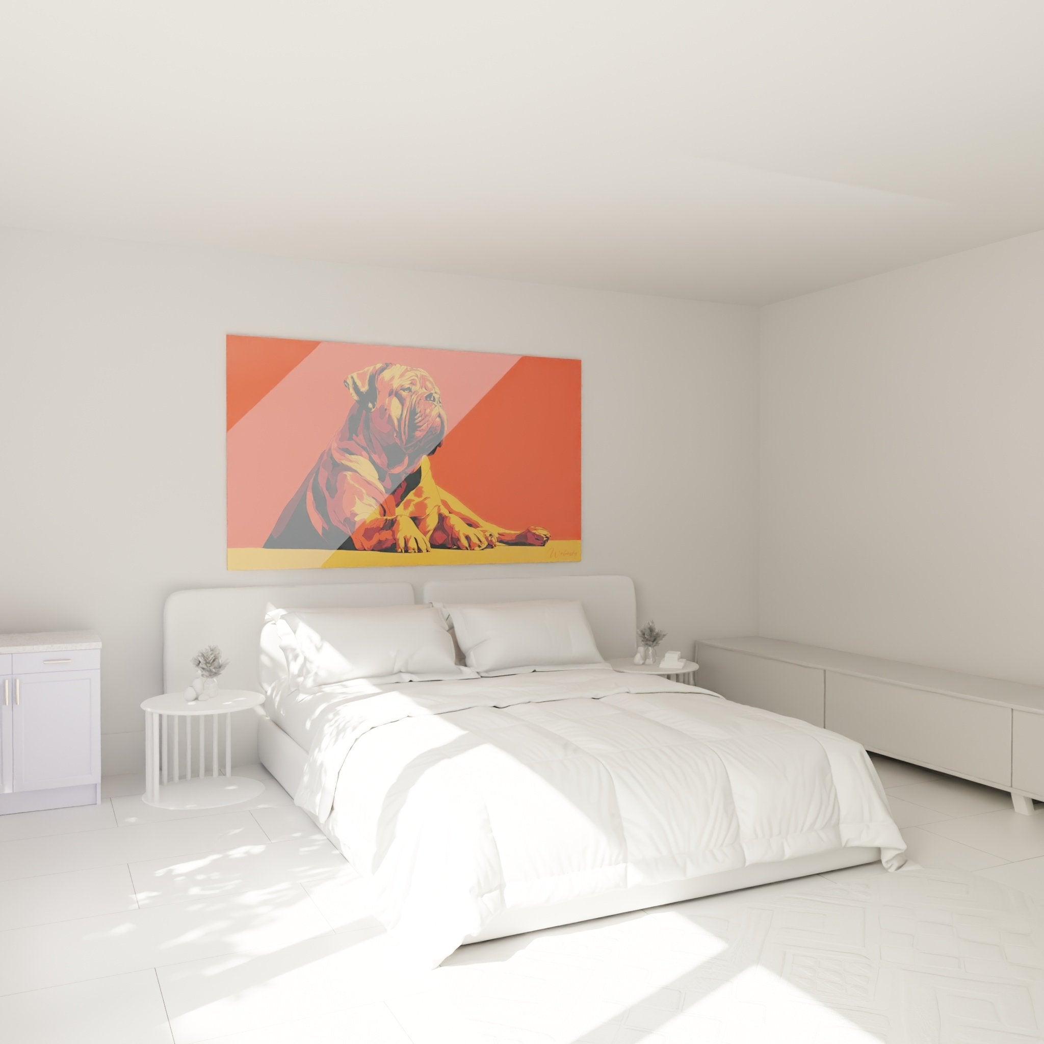 Bordeaux-Doggen-Gemälde rot und gelb im Schlafzimmer moderne Wanddekoration Hundekunst