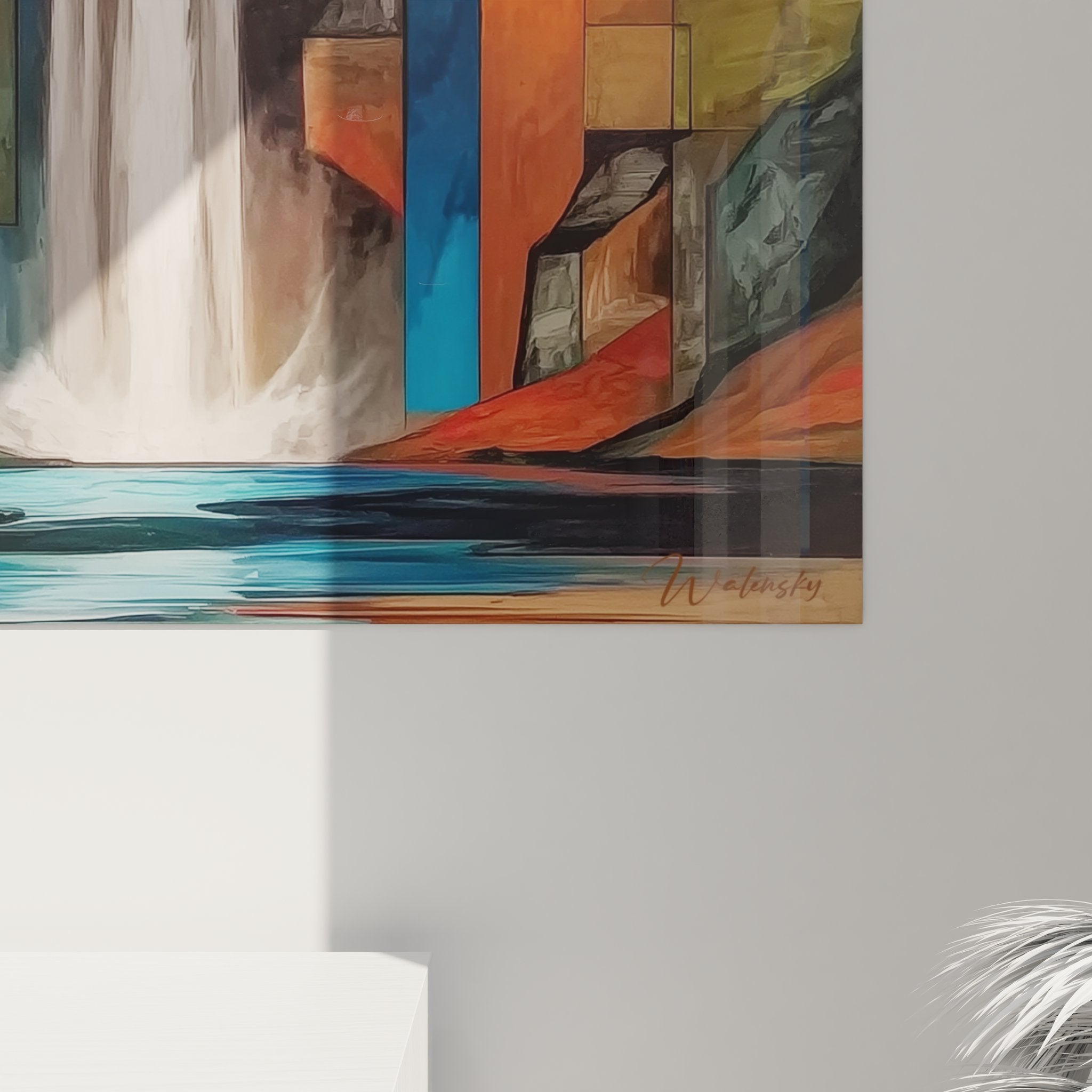 Vue ensemble tableau cascade abstraite géométrique décoration murale moderne