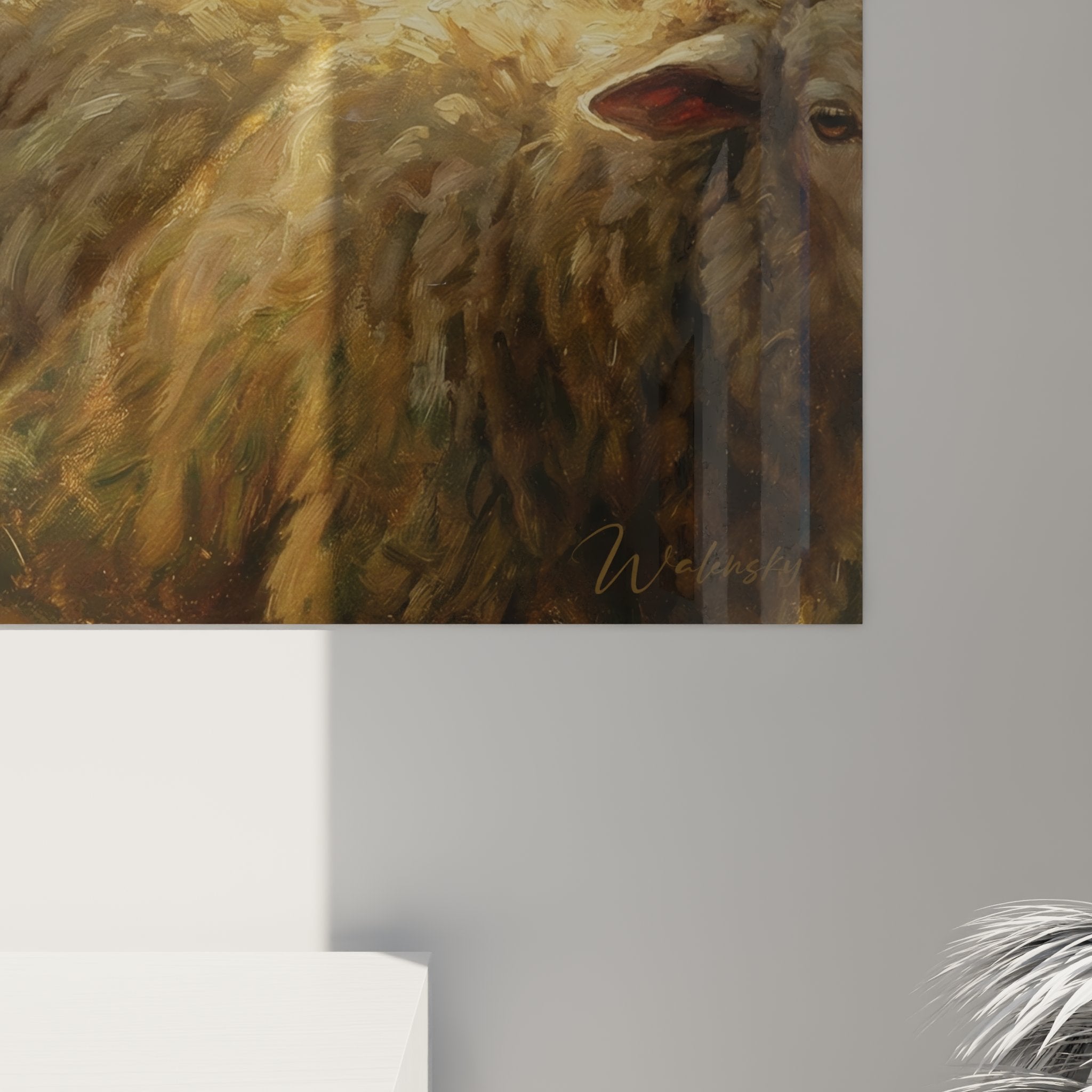 Gesamtansicht Pastoralgemälde deutscher Schafhirt mit Herde goldener Himmel ländliche Atmosphäre