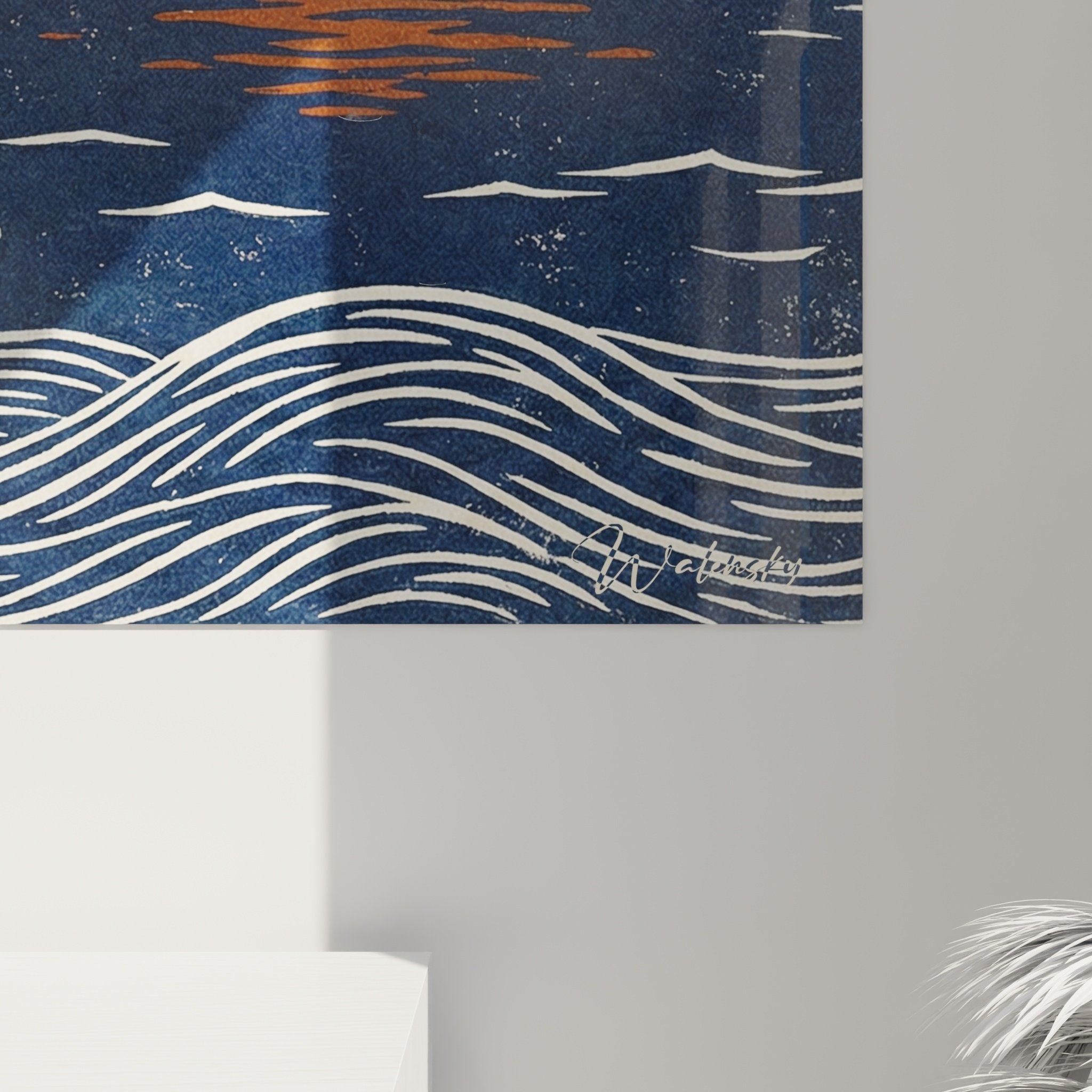 Vue ensemble tableau levrier contemplation marine salon decoration murale
