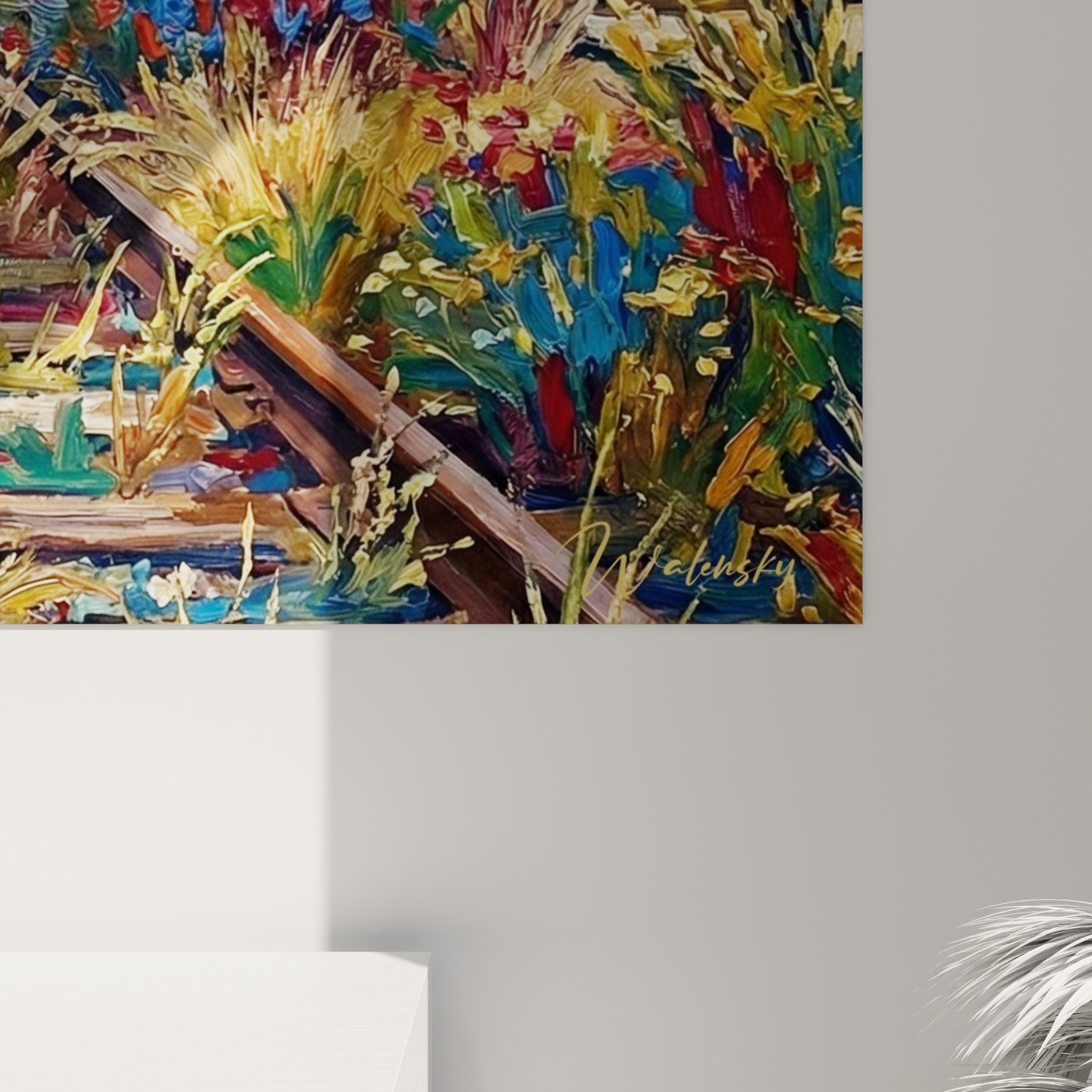 Vue ensemble tableau potager urbain Manhattan dans salon moderne murs clairs mobilier contemporain