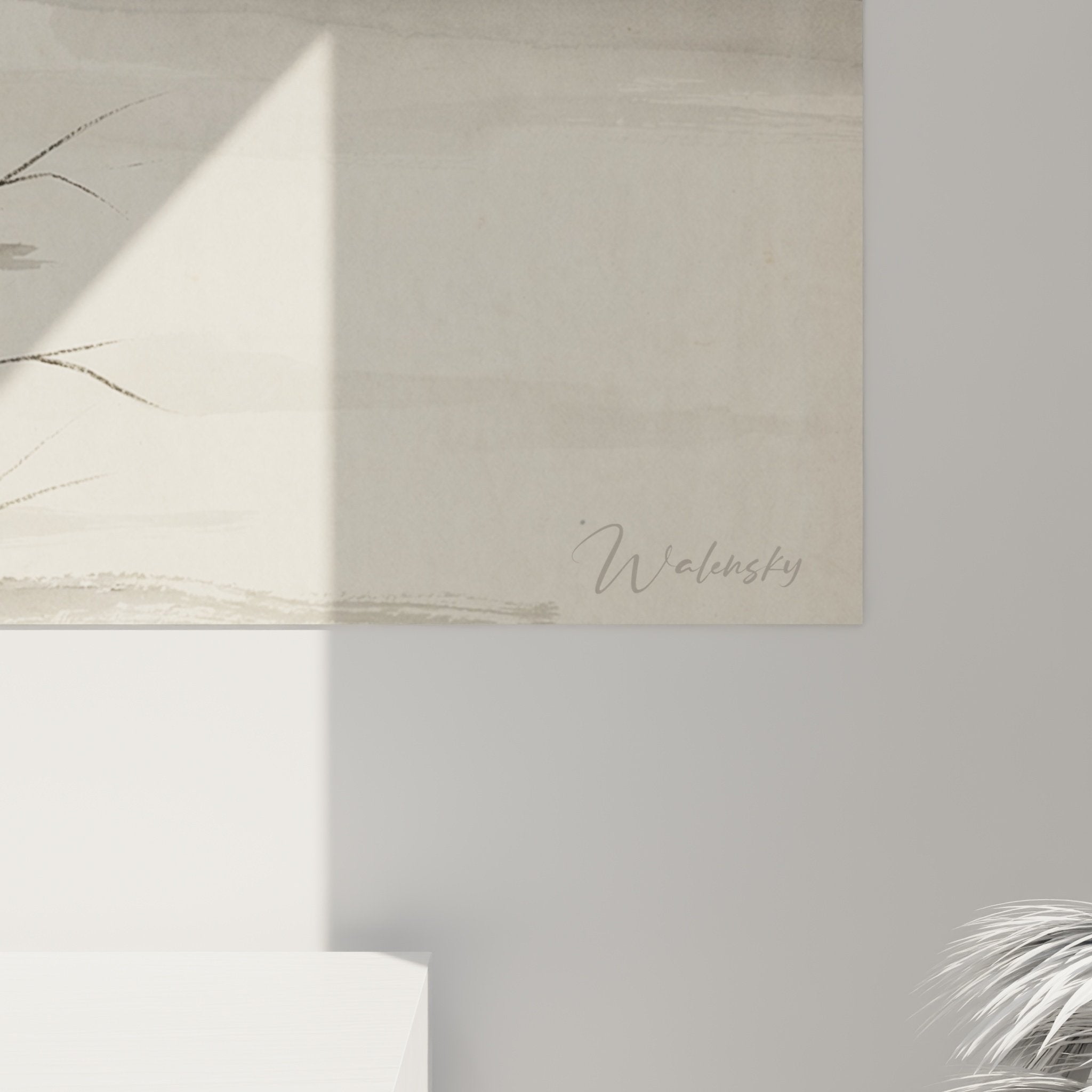 Vue ensemble tableau lévrier plage grise - art mural élégant décoration intérieure moderne