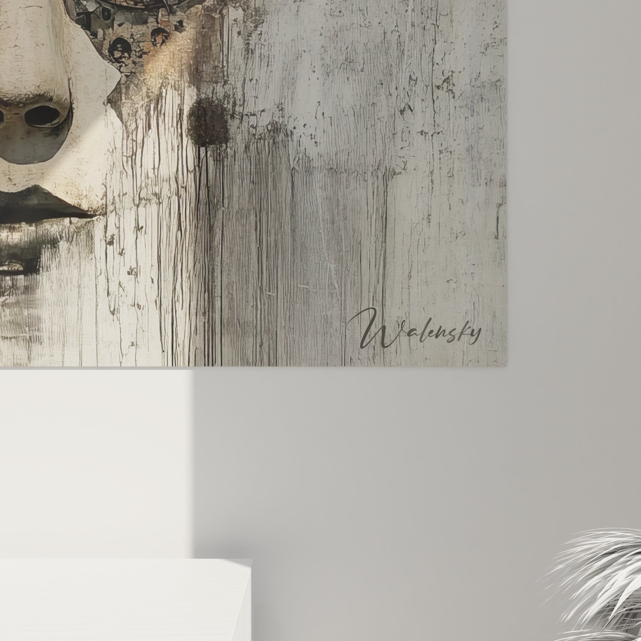 Vue ensemble tableau mural steampunk fusion visage humain et éléments mécaniques industriels