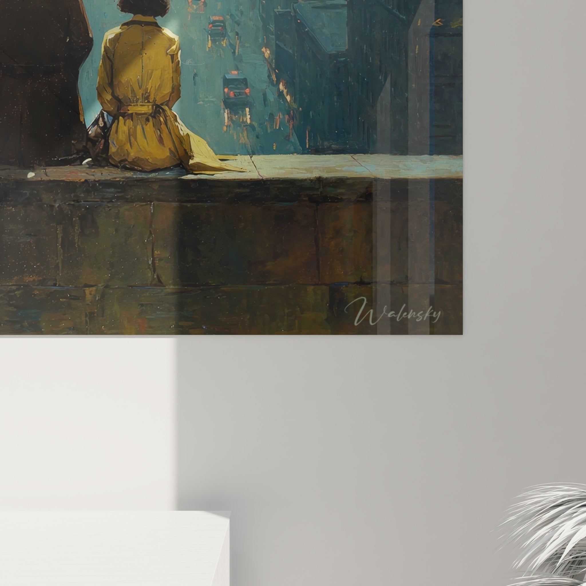 Vue ensemble tableau mural New York couple, art urbain romantique décoration intérieure moderne salon