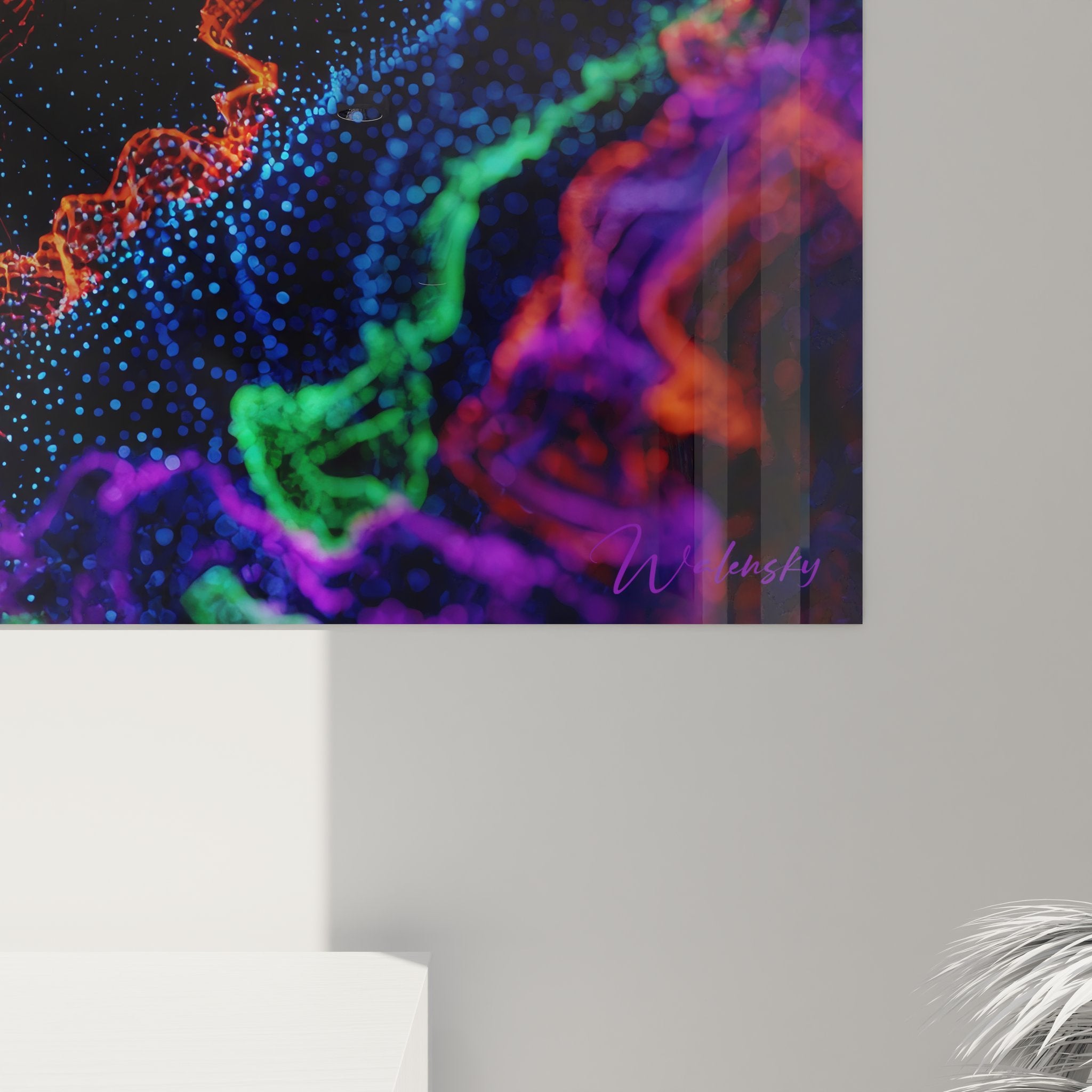 Vue ensemble tableau mural digital futuriste, décoration contemporaine profil néon