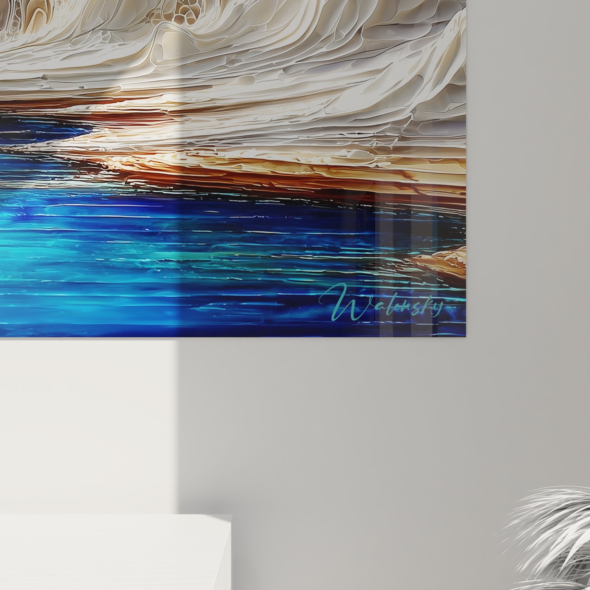 Vue ensemble tableau mural vague abstraite bulles cristallines décoration murale art moderne océan