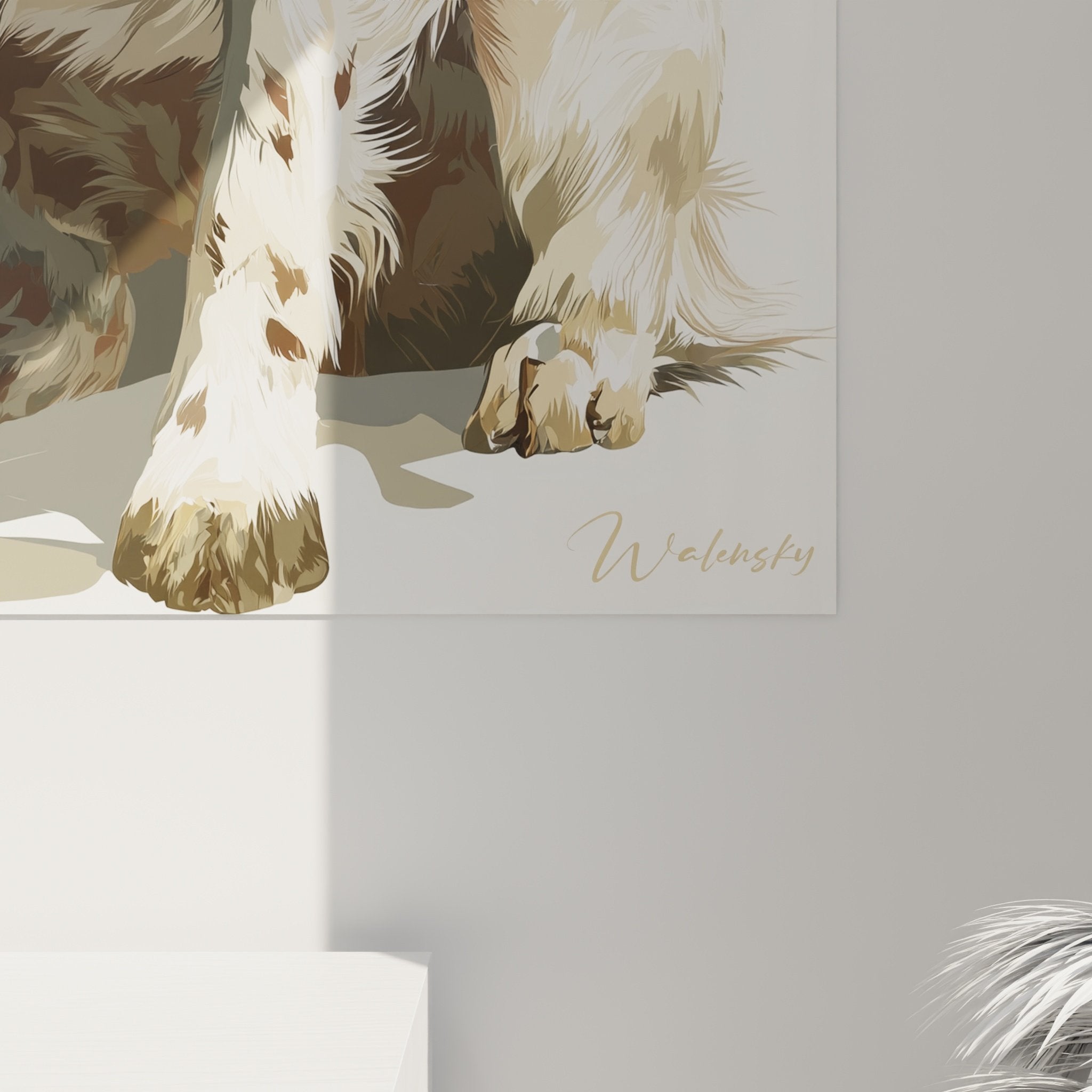 Vista d'insieme quadro Bretone Spaniel decorazione interiore salotto stile contemporaneo arte animale