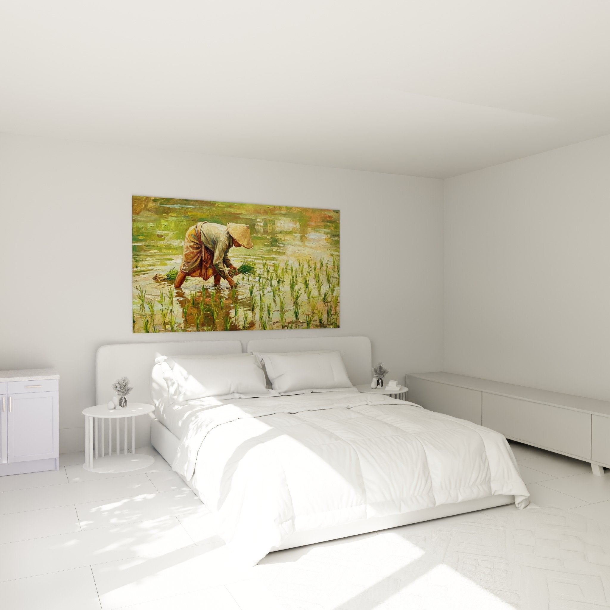 Tableau fermier riziere chambre decoration murale bali ambiance zen naturelle tons ocre