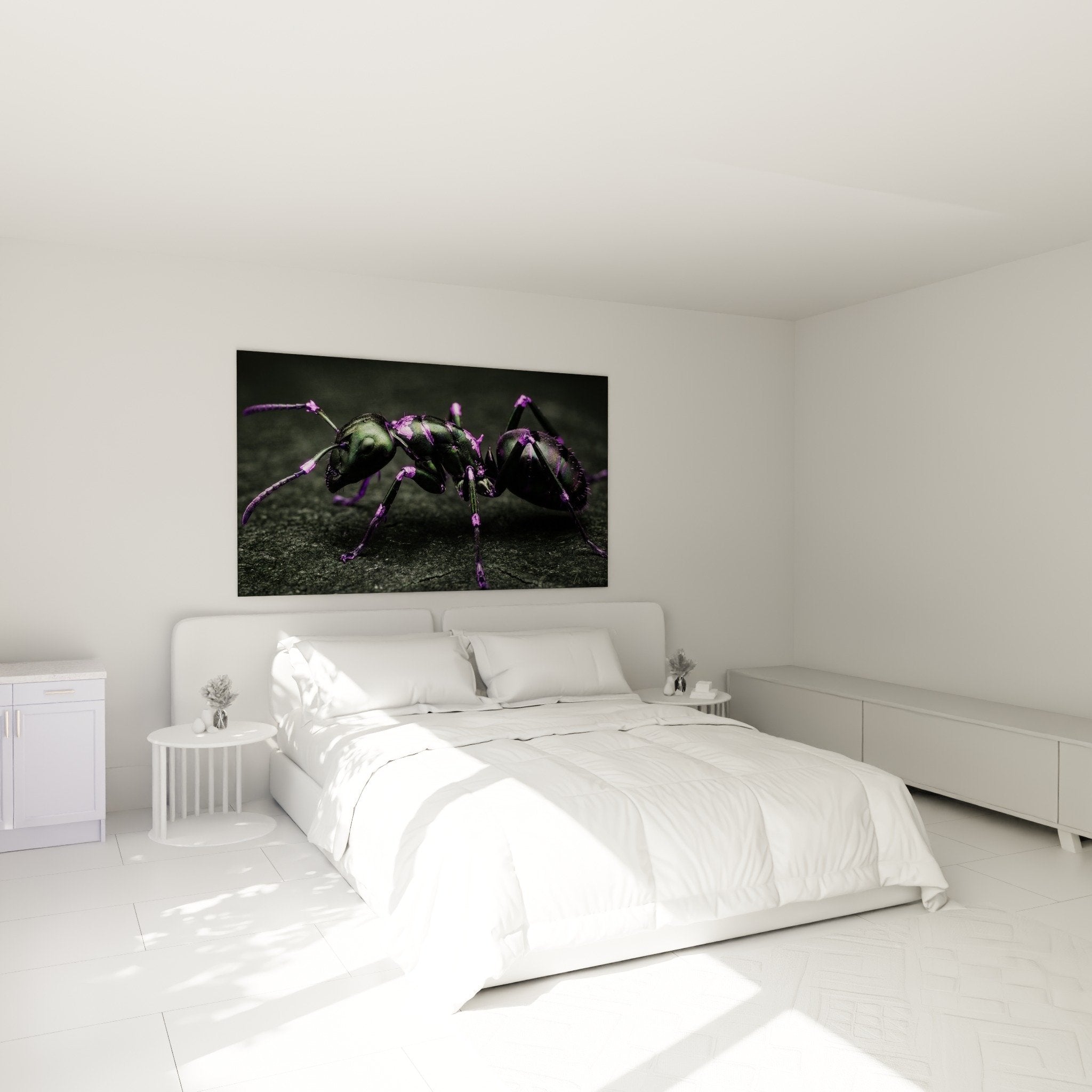 Irisierender violetter Ameise im modernen Schlafzimmer - Wanddekoration Zeitgenössische Ameisen-Edition
