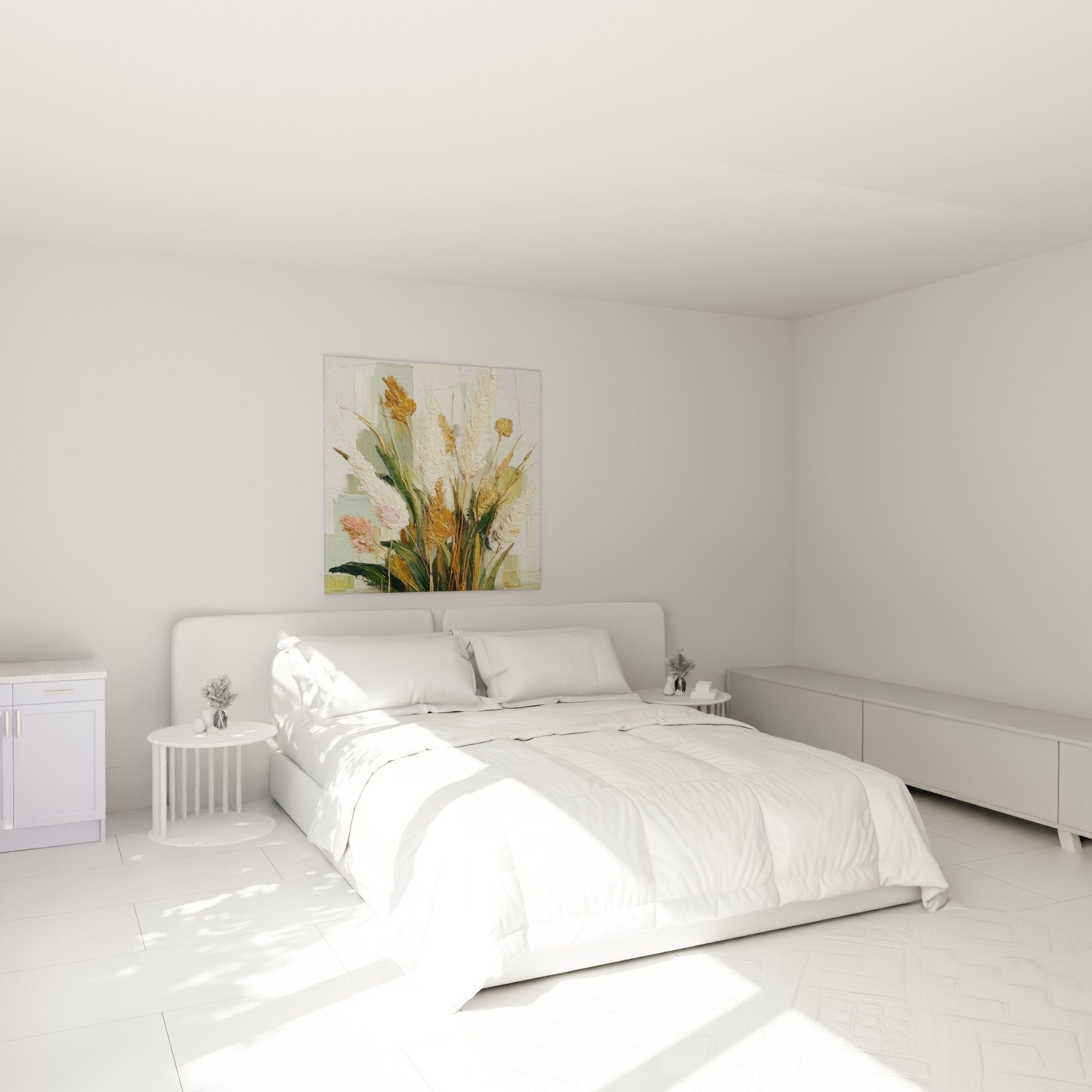 Tableau épis dorés chambre parentale décoration murale naturelle ambiance cocooning pastel