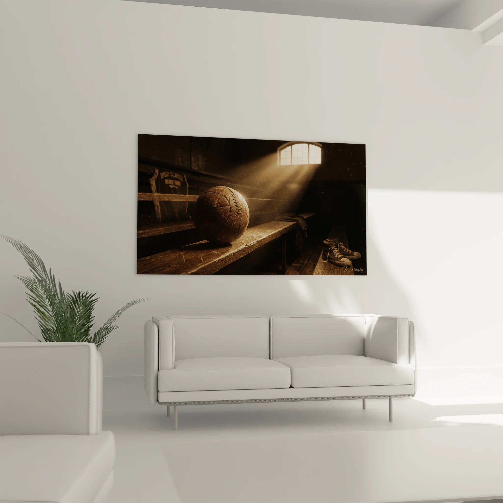 Gros plan tableau ballon basketball cuir vieilli détails coutures authentiques