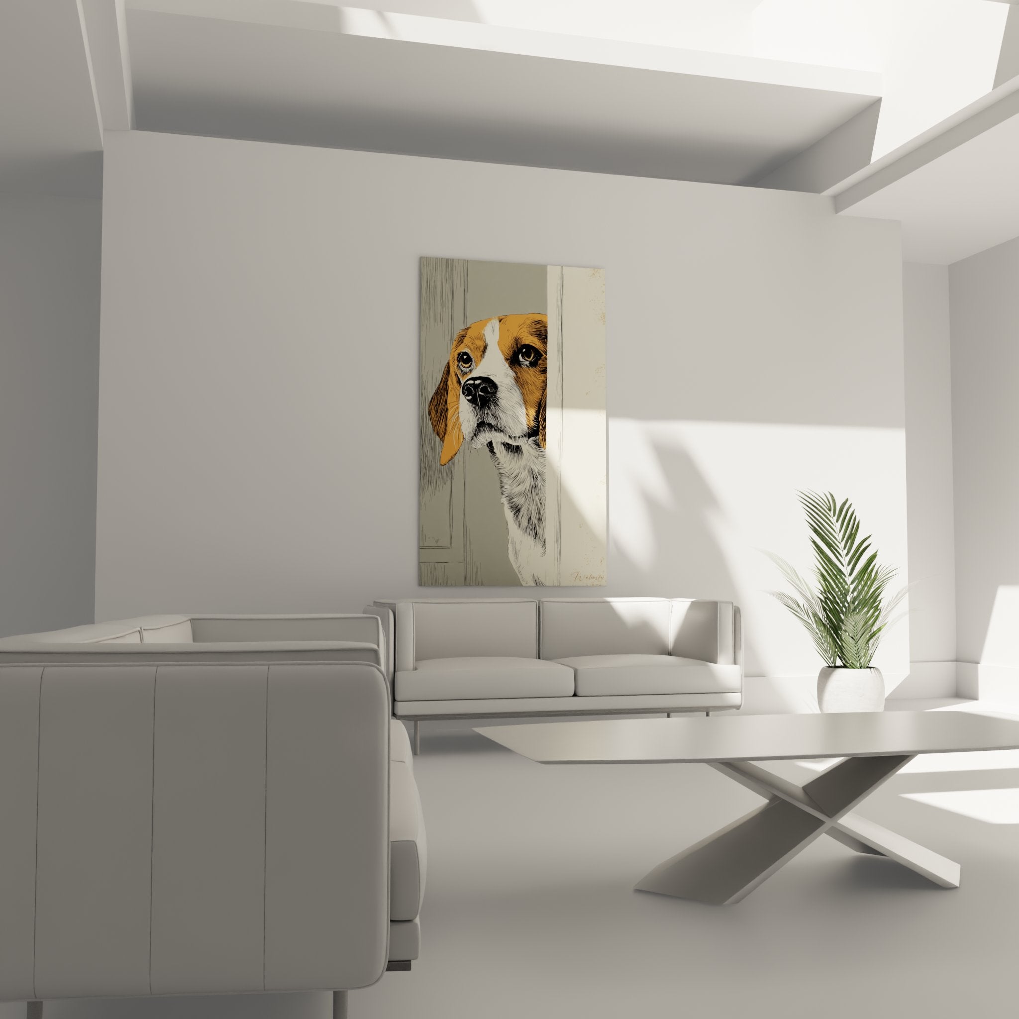 Gros plan tableau beagle aux yeux expressifs, détails du pelage roux et museau blanc réaliste