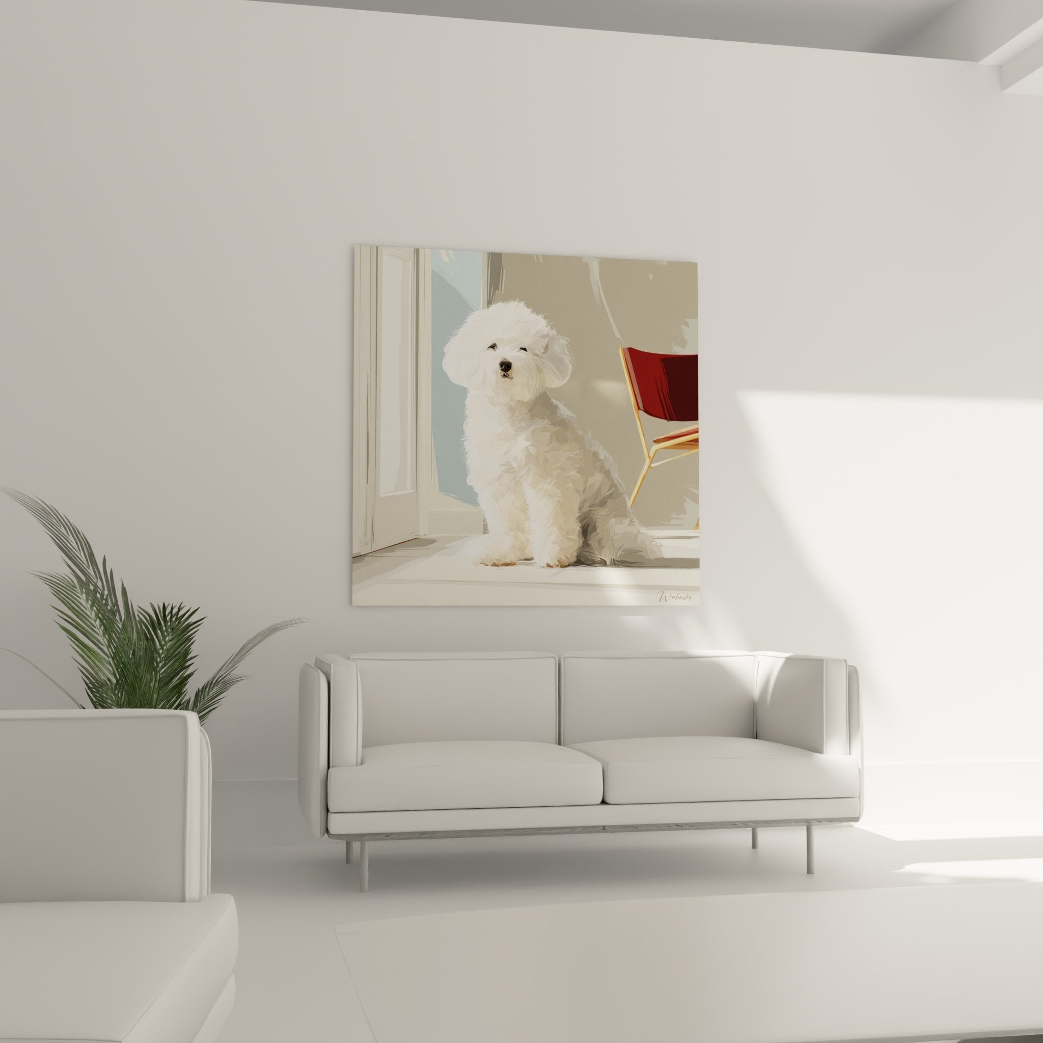 Primo piano quadro bichon frisé mantello bianco immacolato texture artistica realistica dettagliata