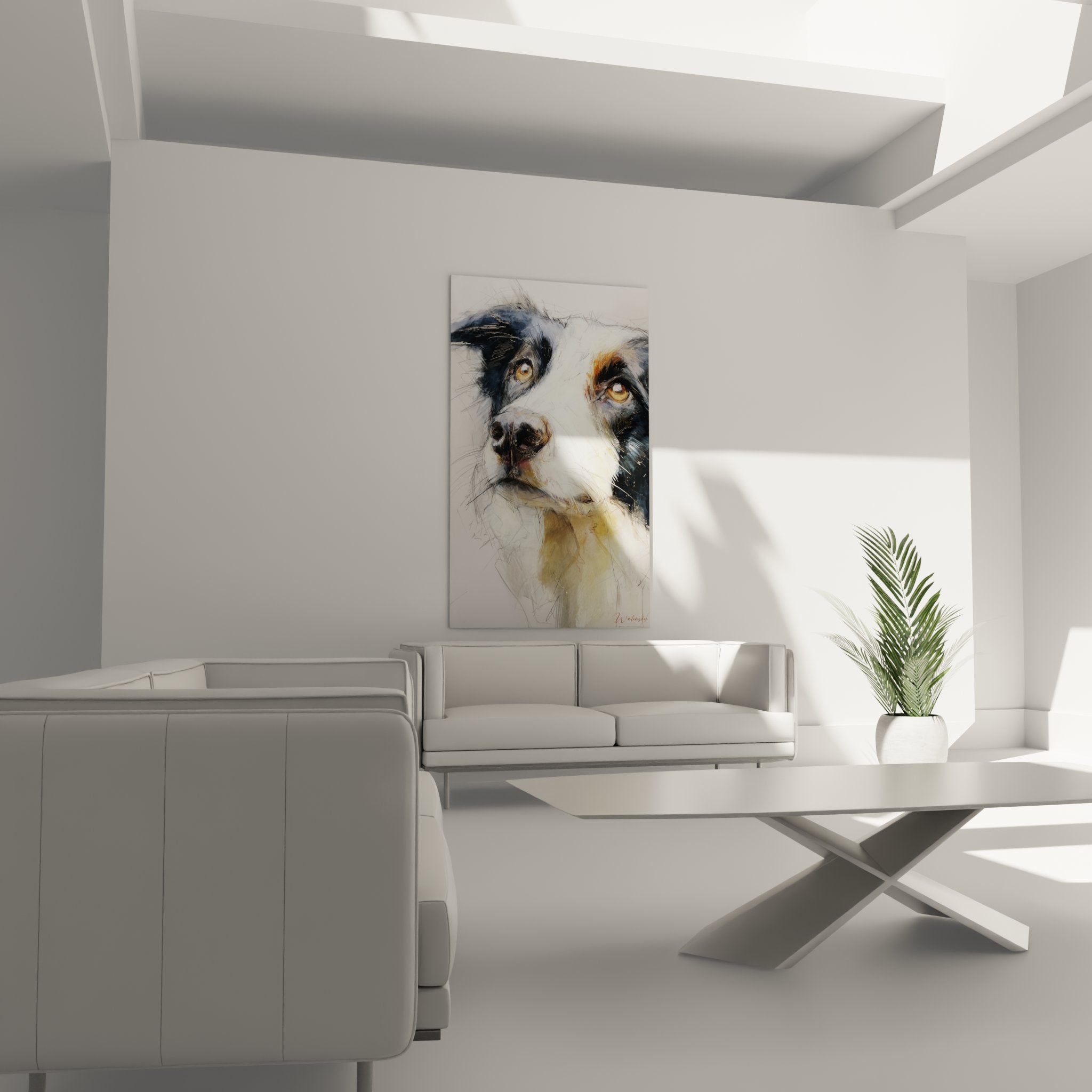 Gros plan portrait Border Collie regard intense yeux dorés technique crayon esquisse détaillée