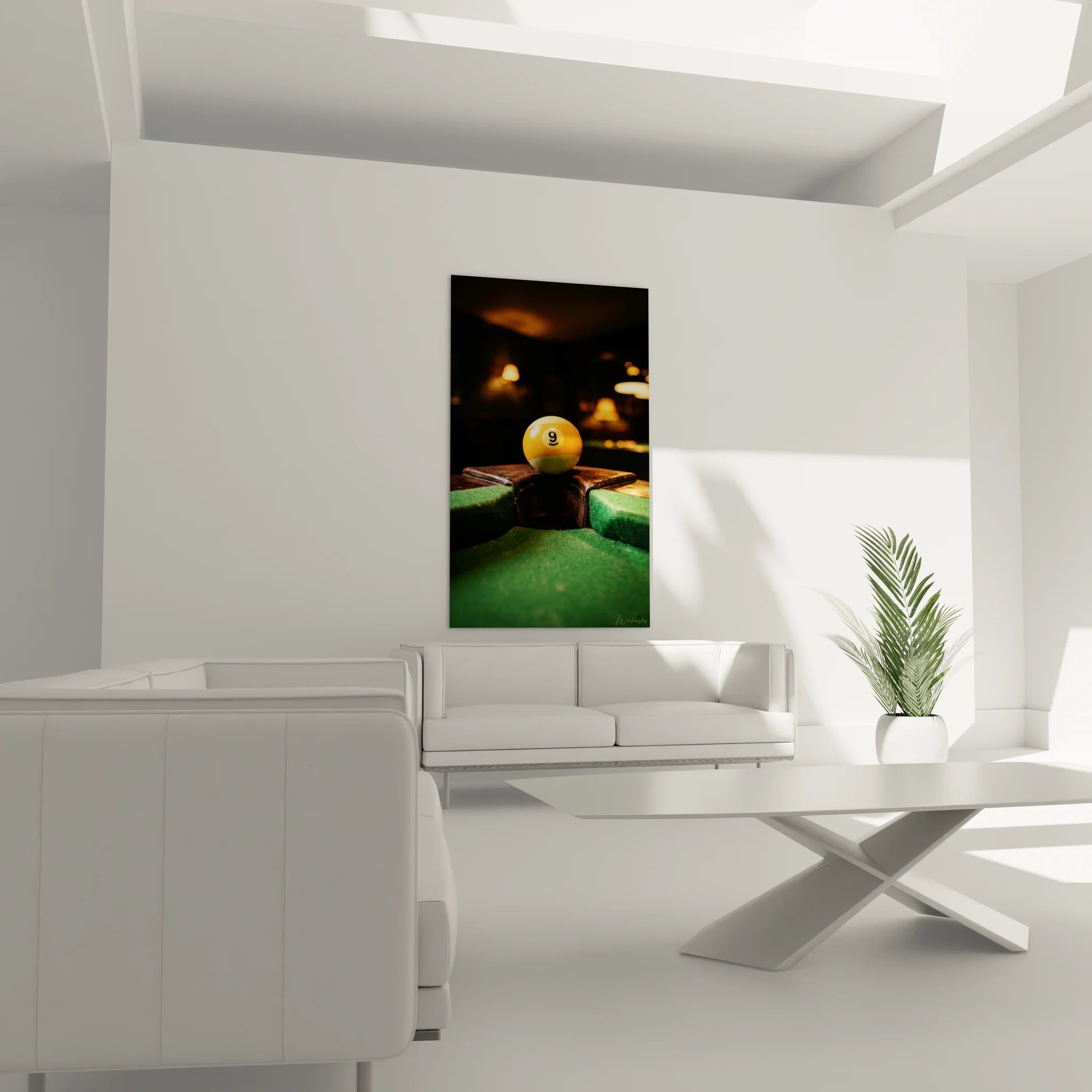 Gros plan artistique boule billard numéro 9 orange sur tapis vert corner pocket cuir