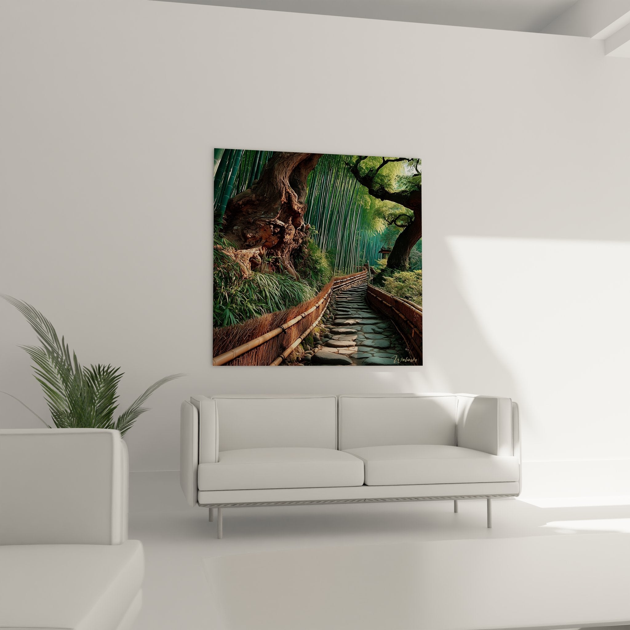 Gros plan cascade bambou zen détails eau ruisselante végétation tropicale décoration naturelle