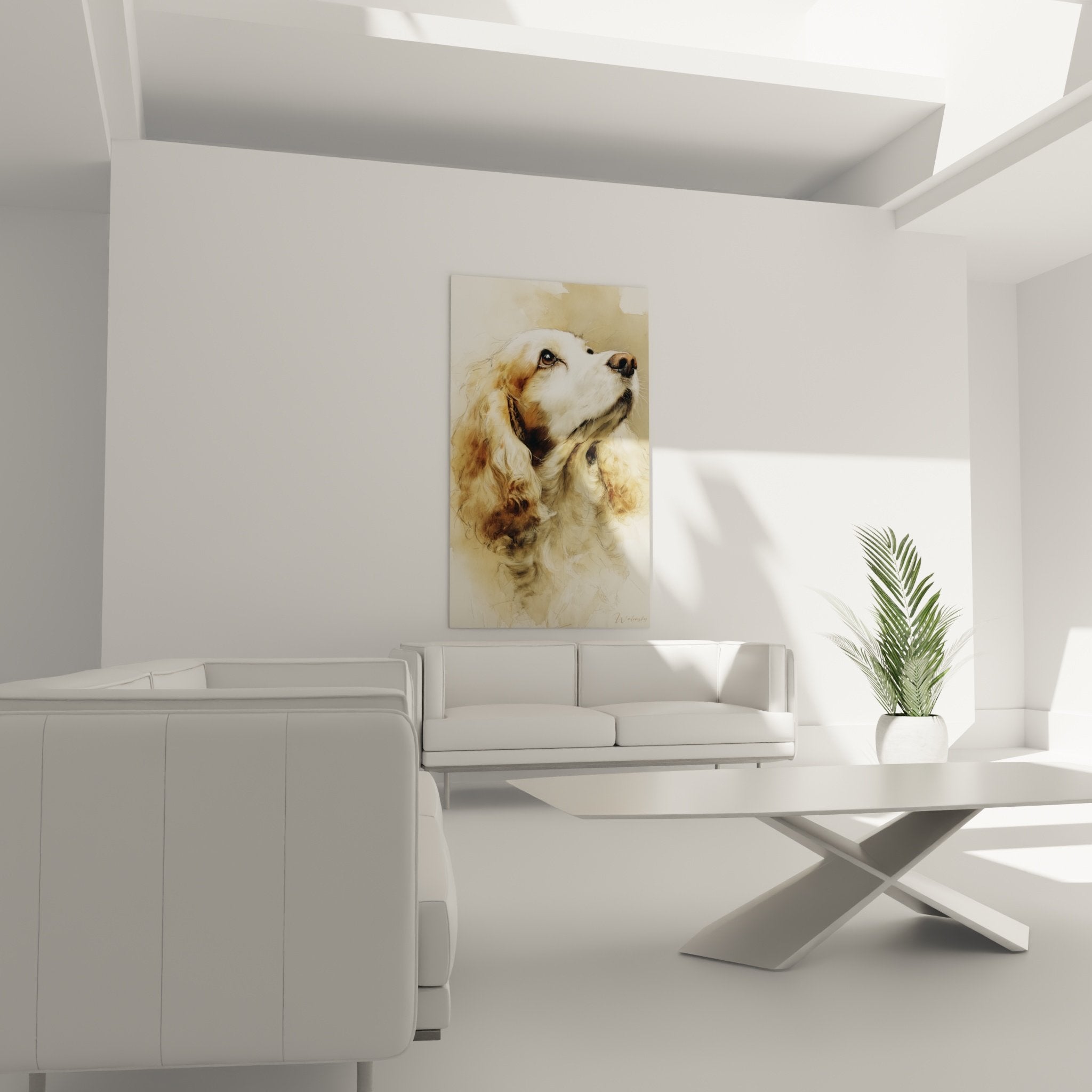 Gros plan portrait Cocker Americain pelage dore beige expression melancolique regard contemplatif