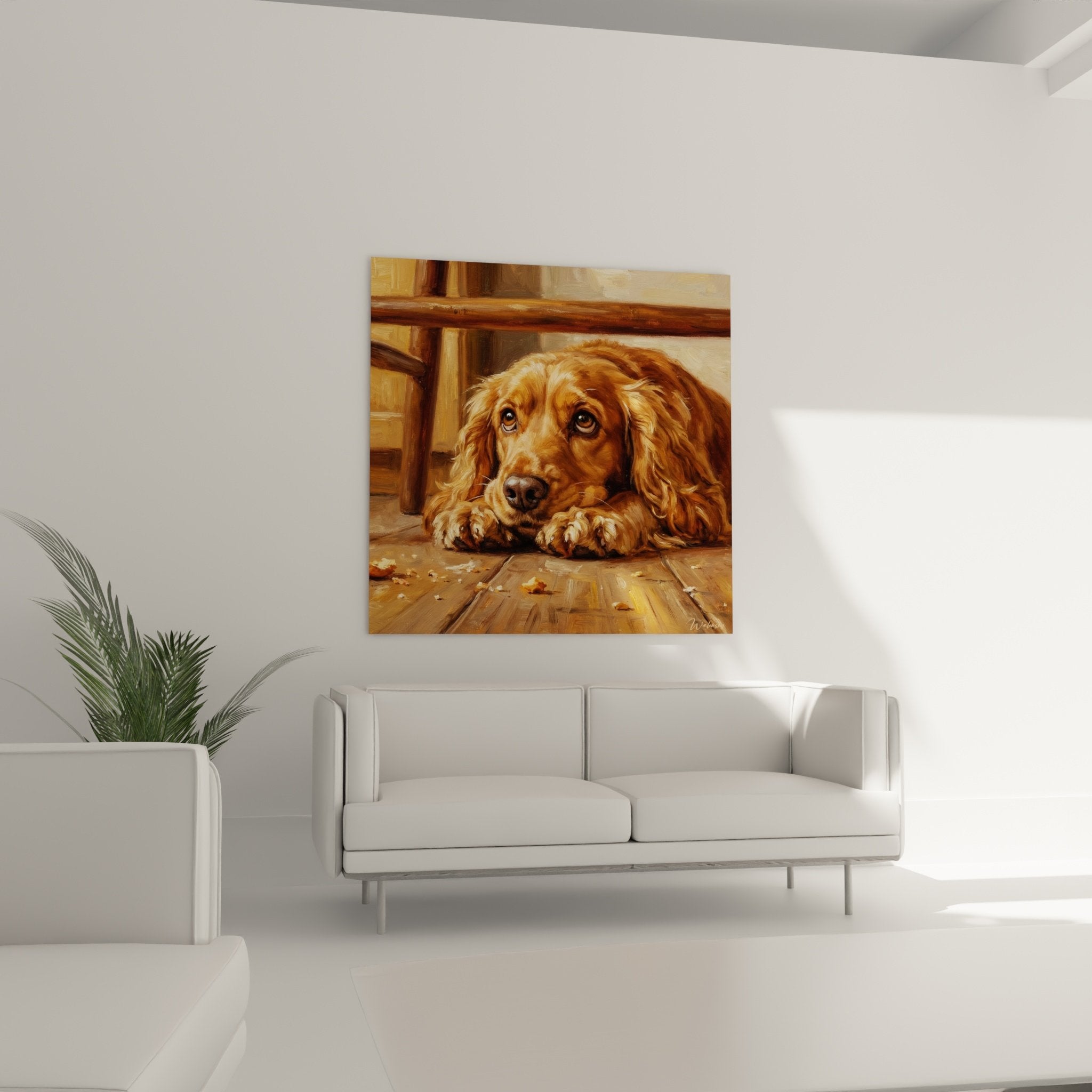 Nahaufnahme Malerei Englischer Cocker Spaniel ausdrucksstarke Augen seideiges Fell kupferfarbene Töne realistische Details