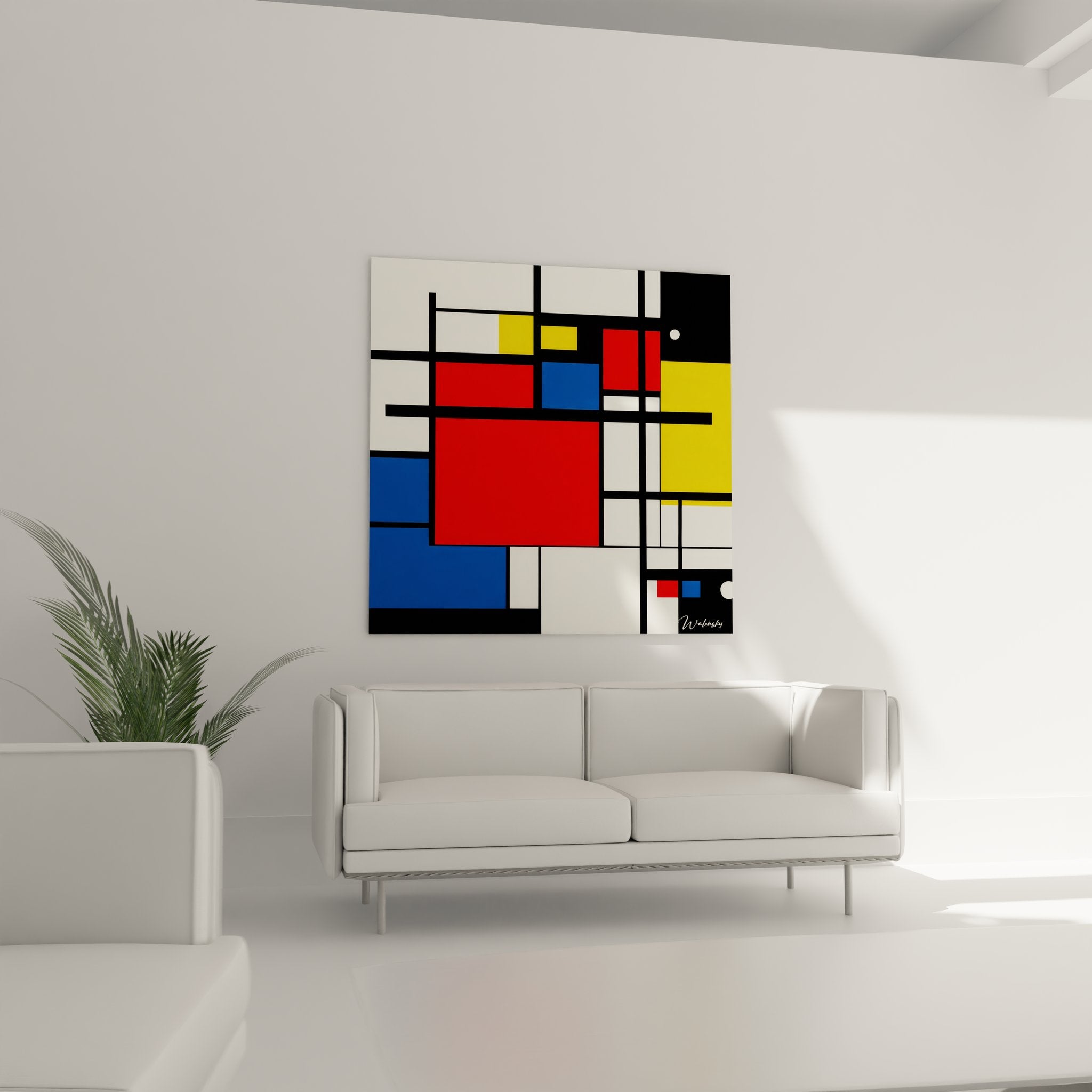 Gros plan composition géométrique abstraite détails lignes noires et couleurs primaires style néoplasticisme