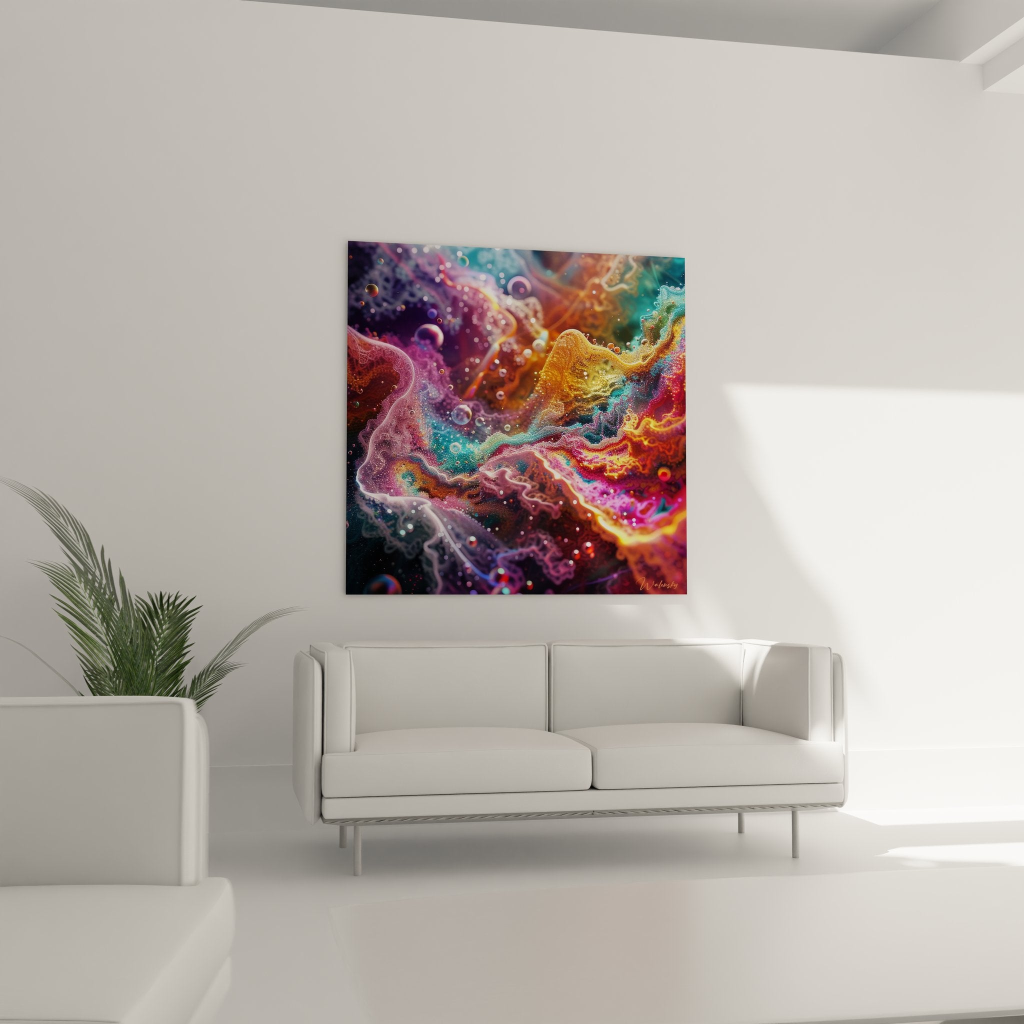 Gros plan détails connexions synaptiques bulles neurotransmetteurs couleurs cosmiques abstraites