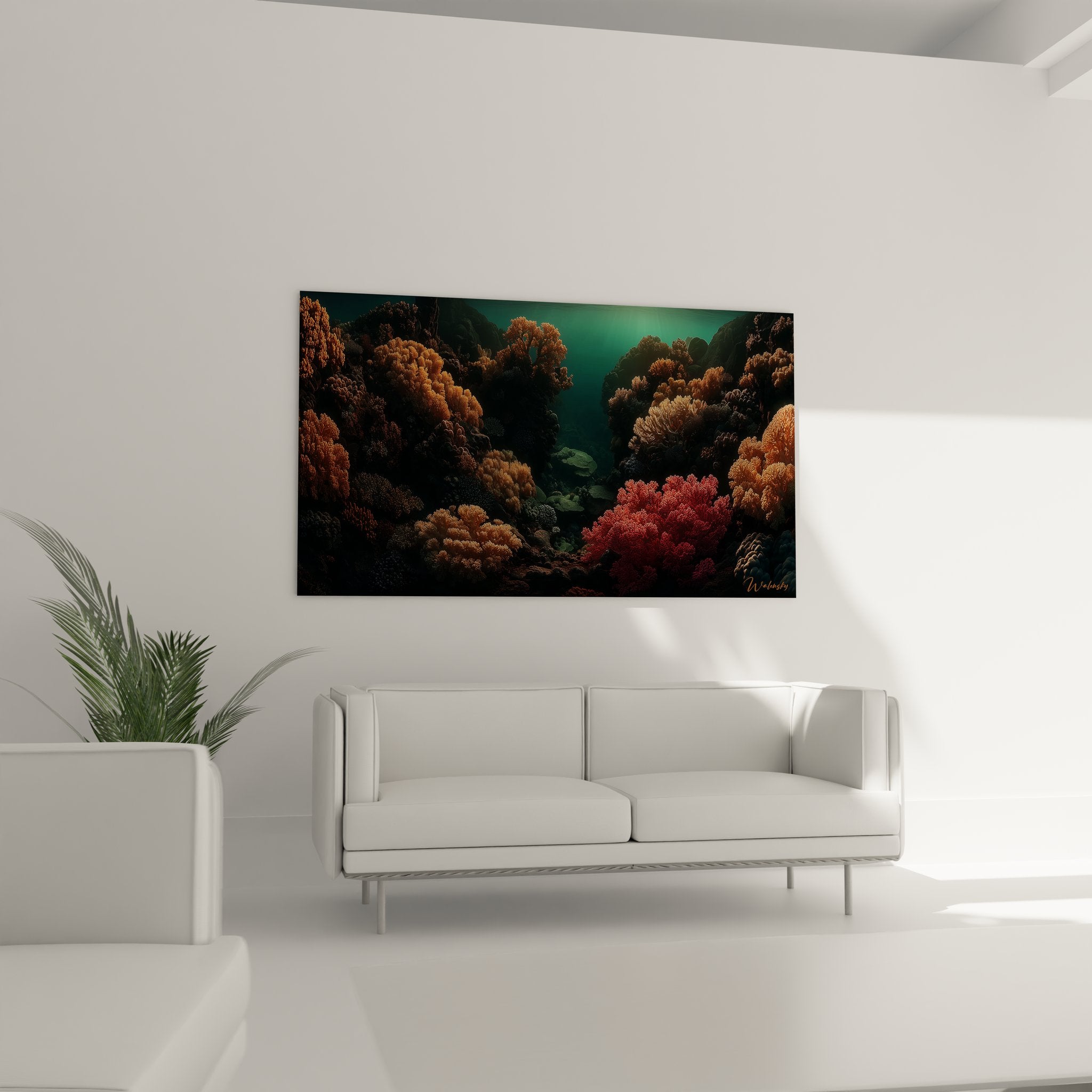 Gros plan détaillé coraux oranges et rouges texture réaliste peinture fonds marins artistique
