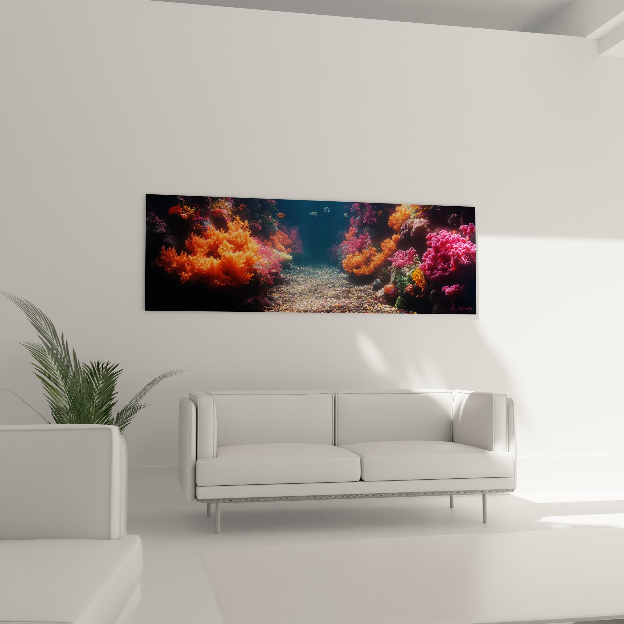 Gros plan tableau coraux tropicaux orange et roses avec détails formations coralliennes sous-marines