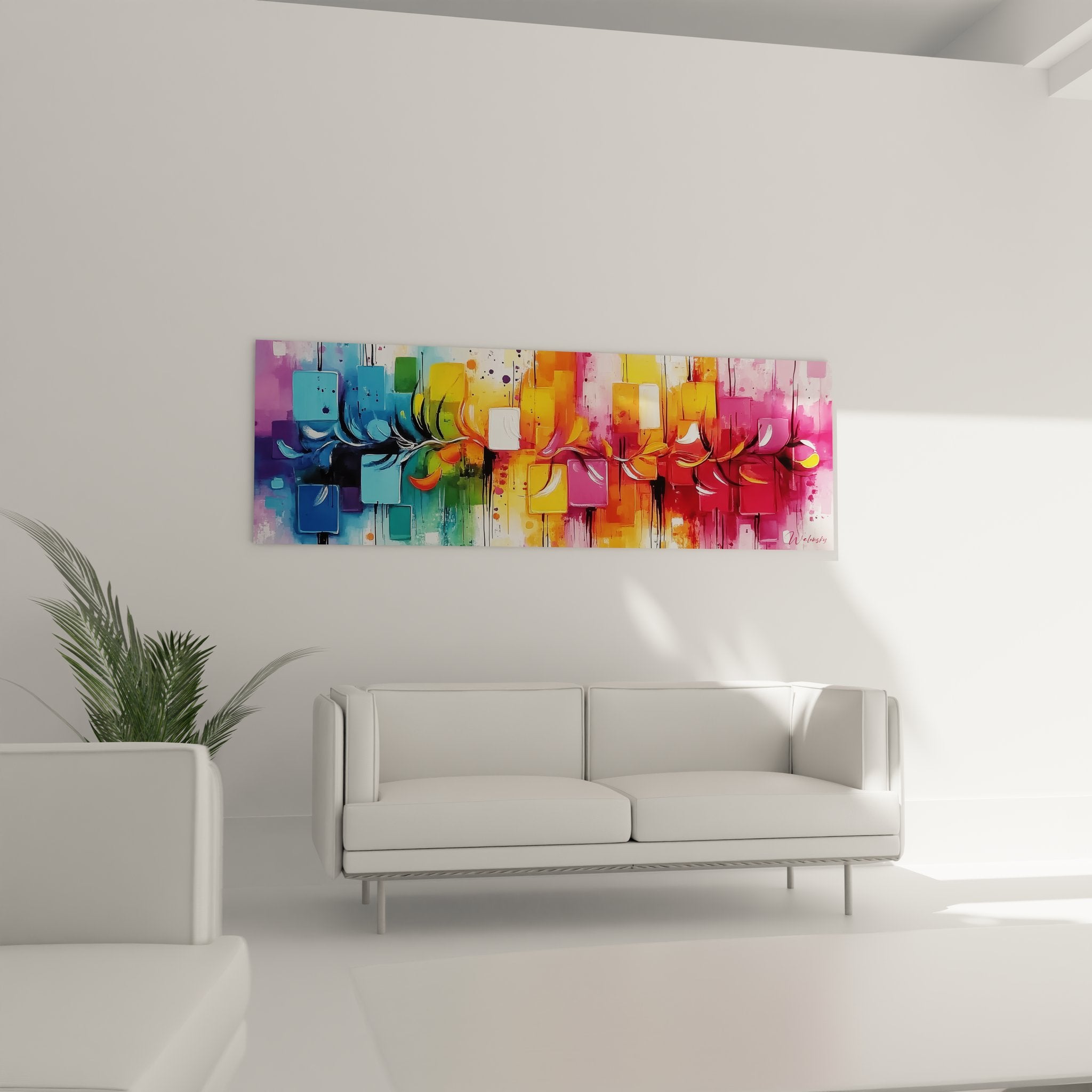 Gros plan tableau cubes géométriques colorés abstrait avec détails textures peinture moderne