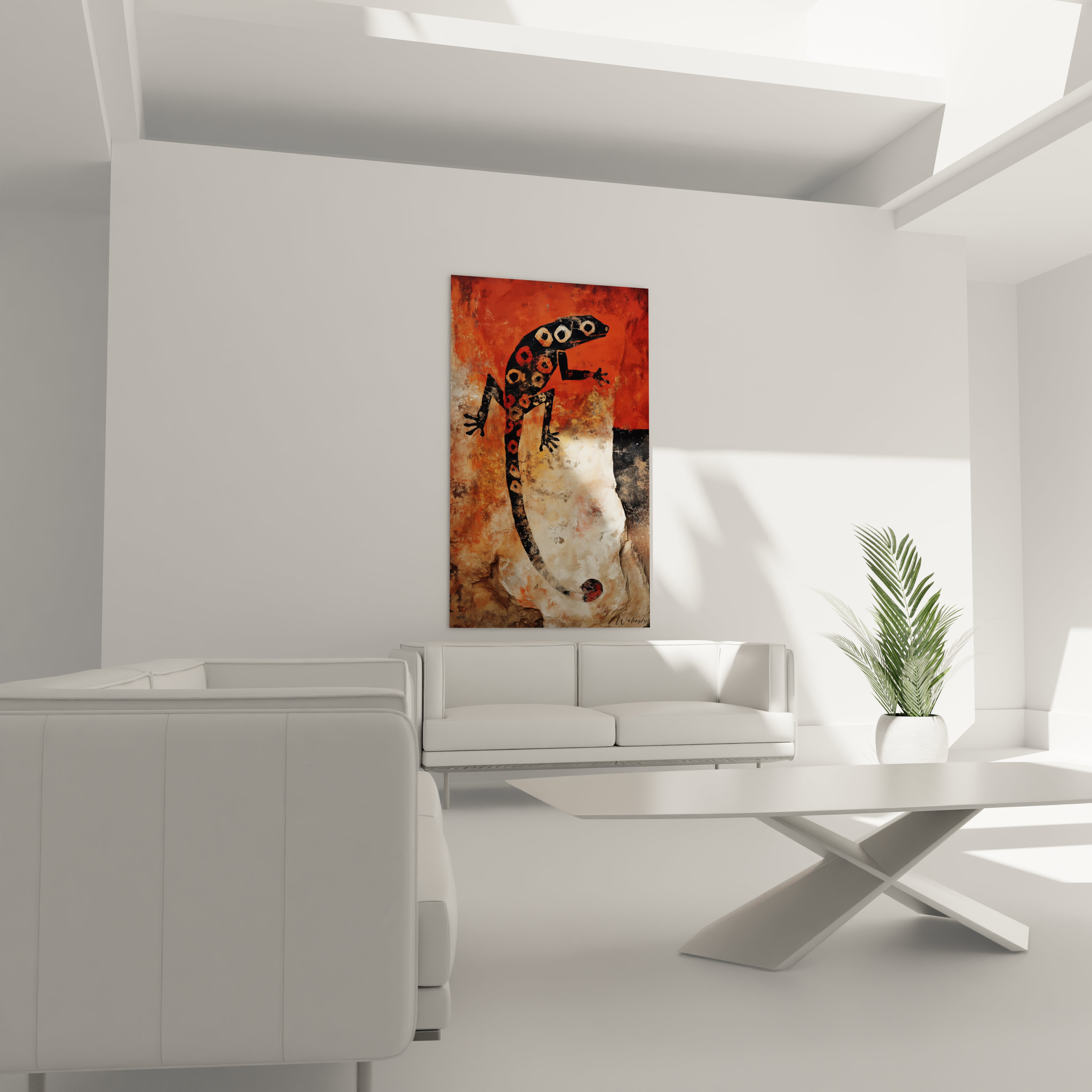 Gros plan détails tableau lézard motifs circulaires art rupestre fresques anciennes