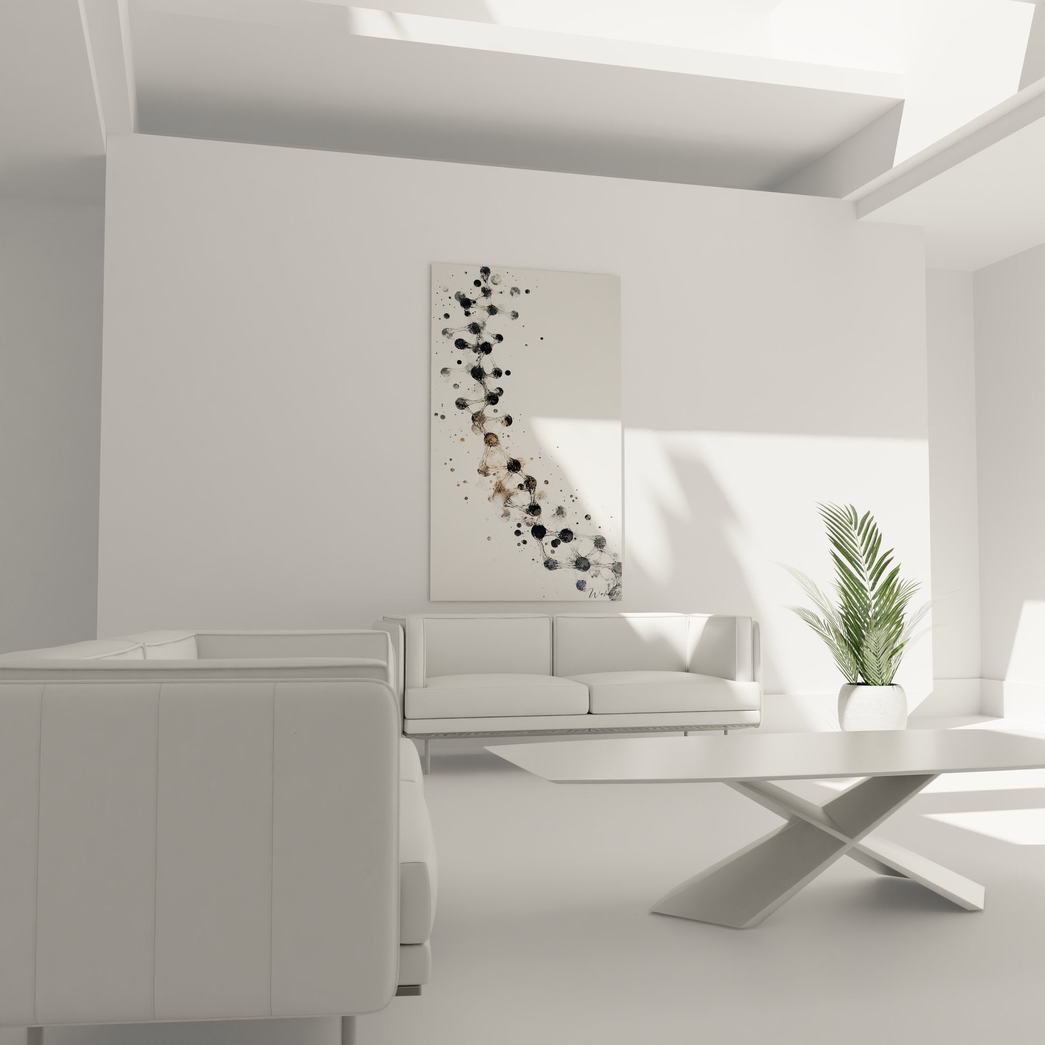 Gros plan tableau double hélice ADN, détails structure moléculaire artistique noir gris