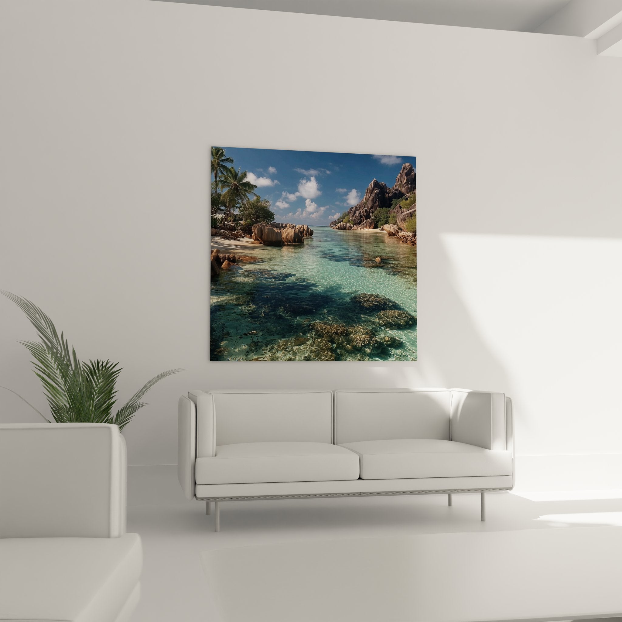 Gros plan tableau eaux cristallines lagon tropical montrant détails fonds marins rocheux