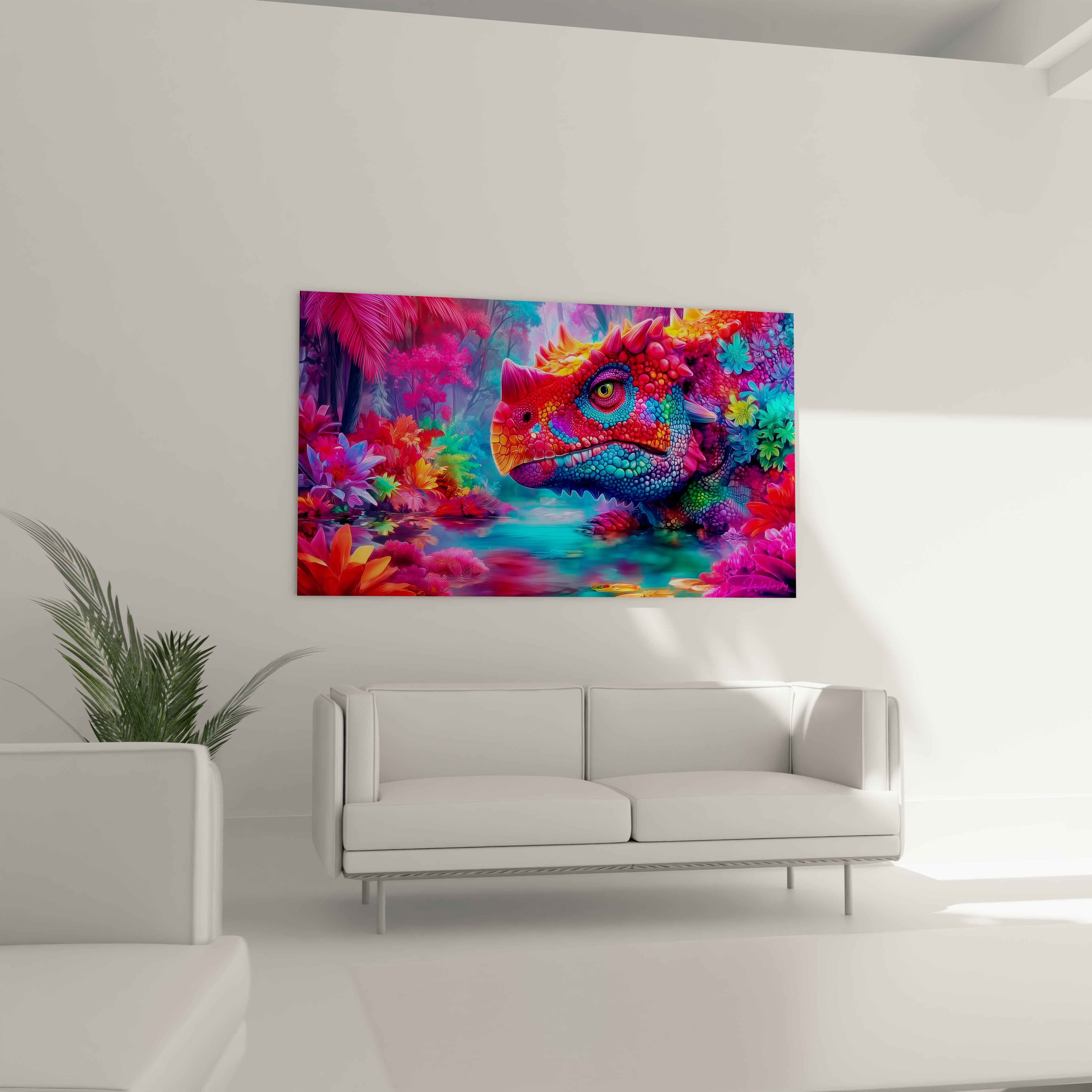 Gros plan détaillé écailles colorées et œil perçant iguane fantastique - peinture digitale Scutosaurus