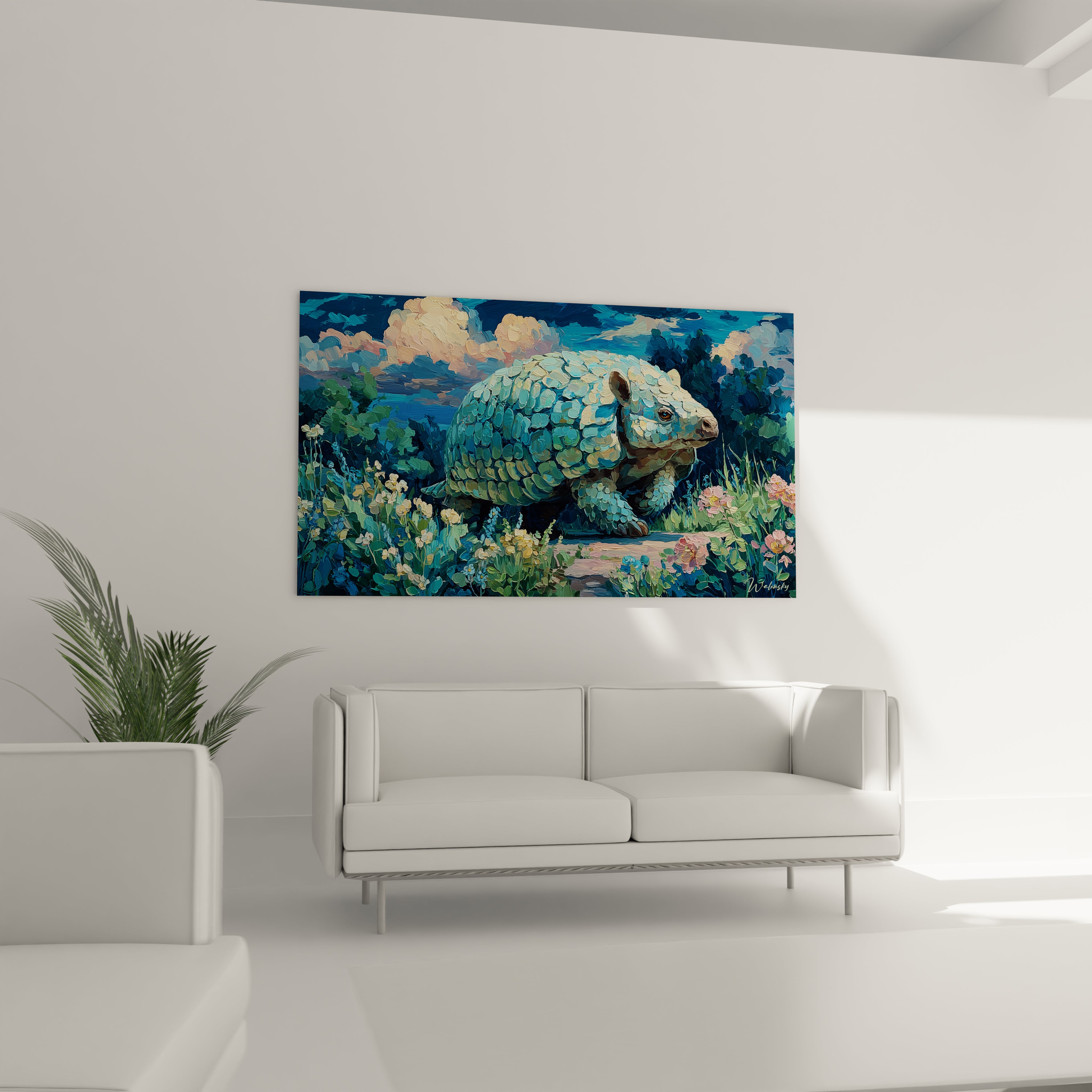 Gros plan écailles turquoise détaillées pangolin tableau artistique - peinture nature Glyptodon