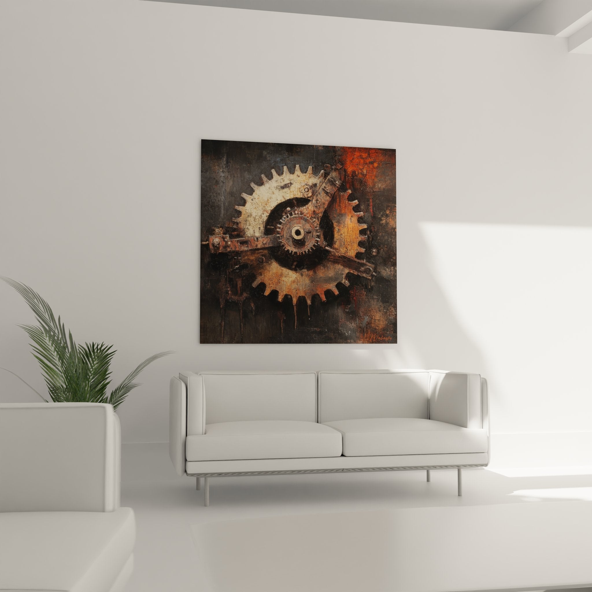 Gros plan détaillé des engrenages rouillés et mécanismes patinés du tableau industriel