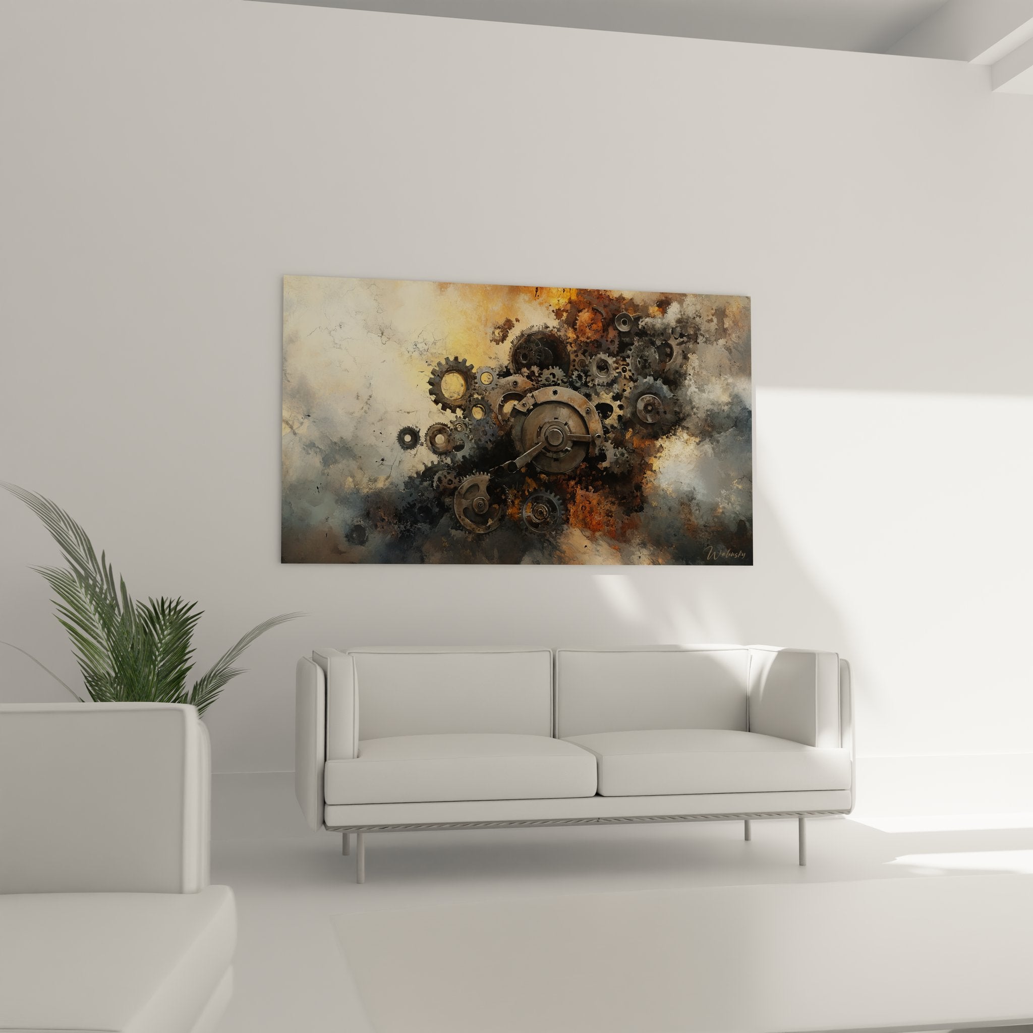 Gros plan détails engrenages rouillés et composants mécaniques anciens du tableau mural