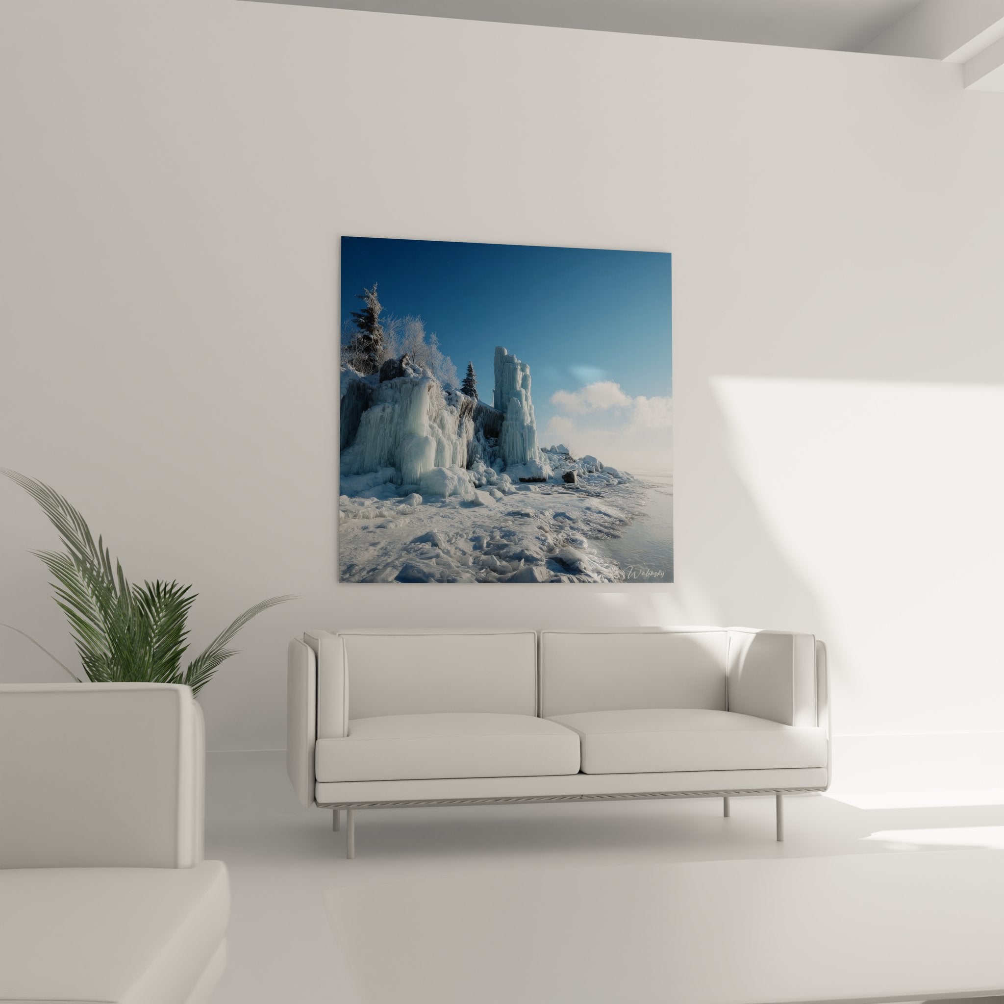 Gros plan formations de glace naturelles cristallines tableau art hivernal détaillé