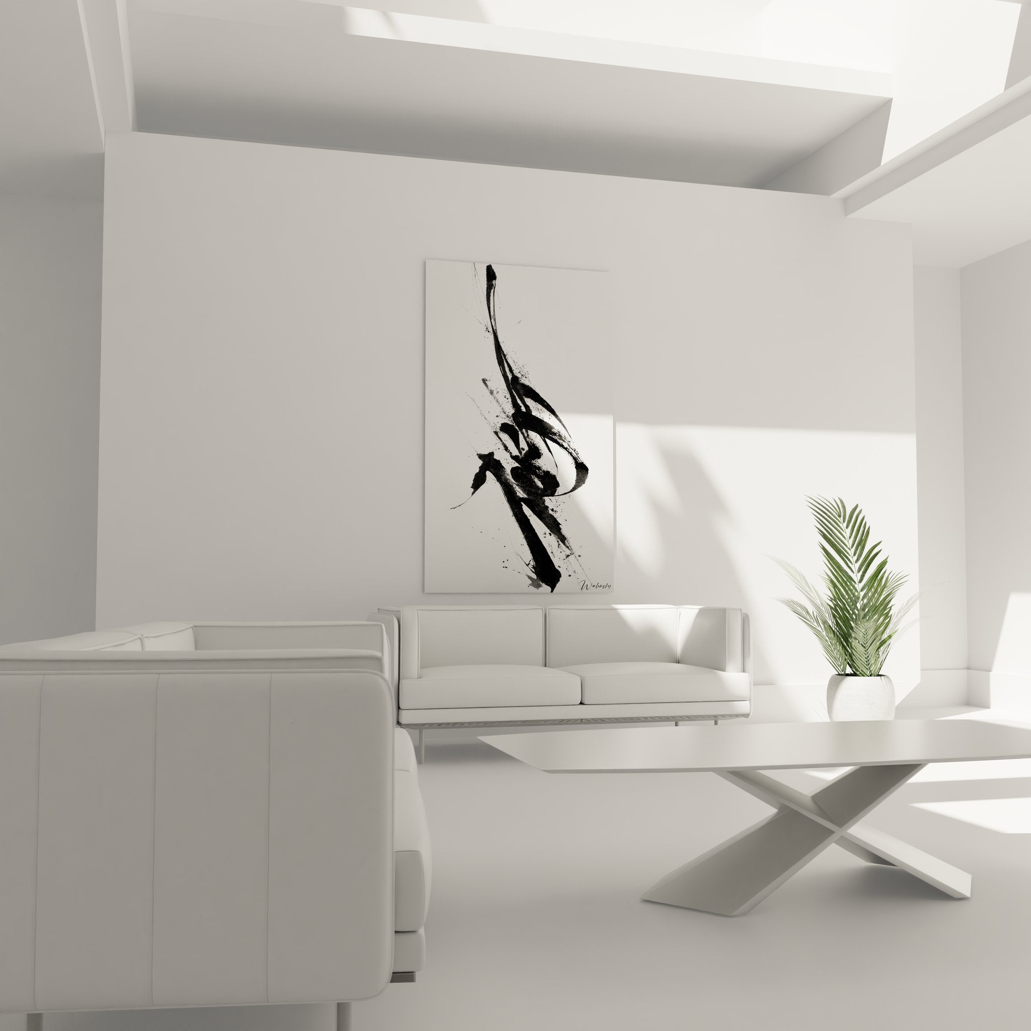 Gros plan tableau geste calligraphique encre noire éclaboussures art abstrait expressif