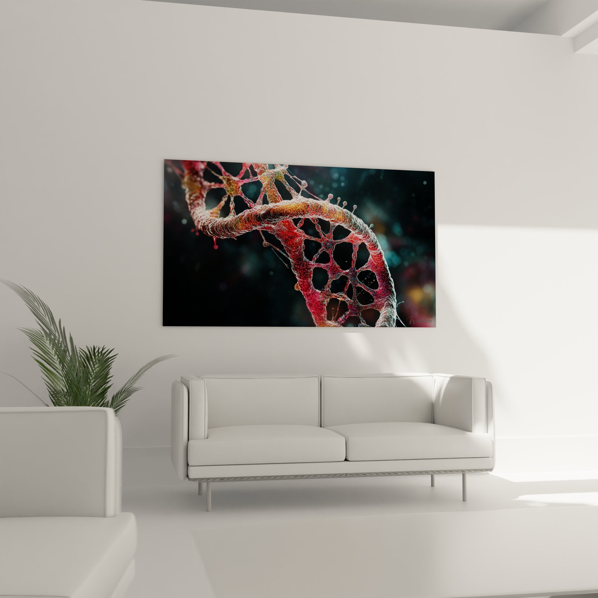 Gros plan détaillé hélice ADN rouge, texture moléculaire et brins entrelacés visibles