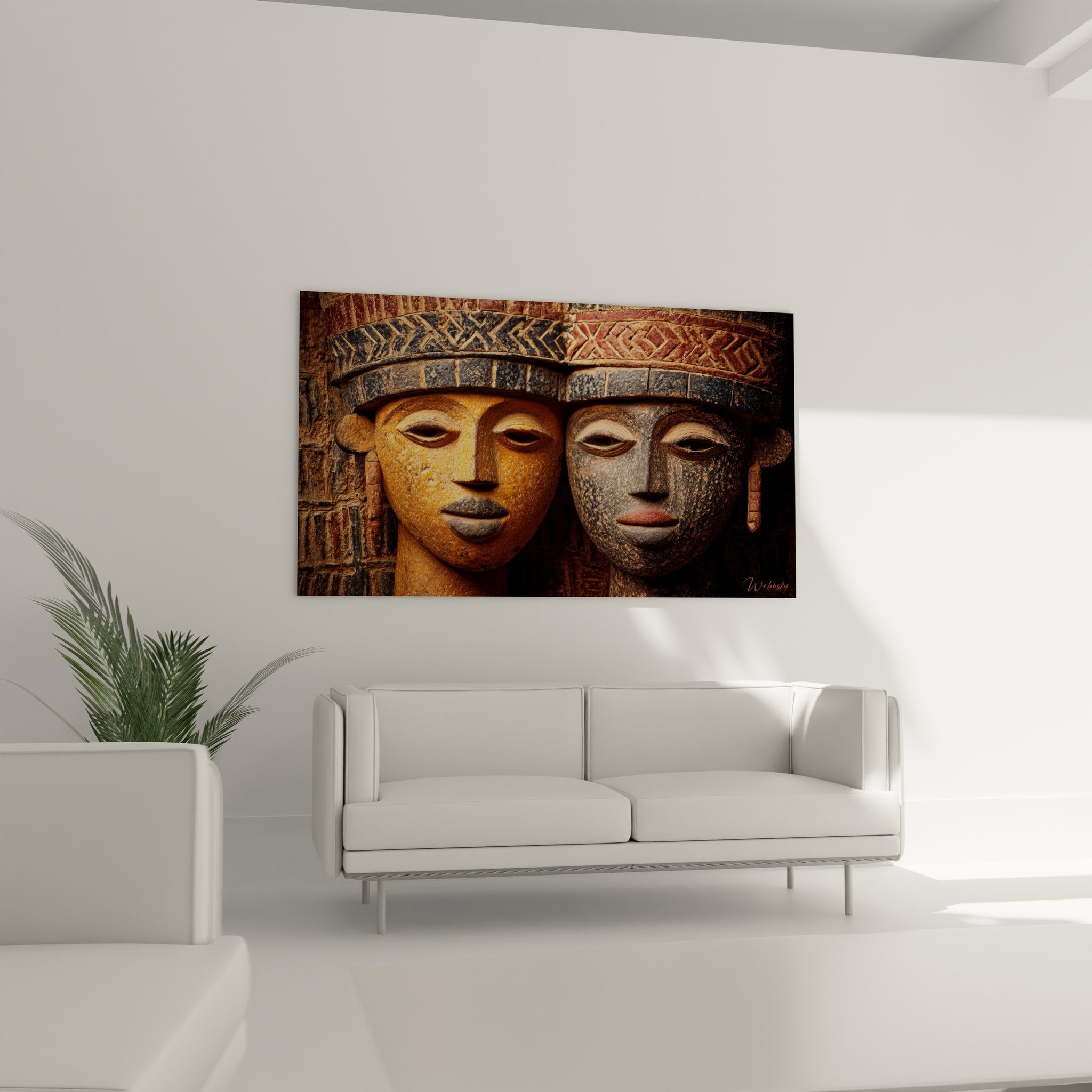 Gros plan détaillé masques africains traditionnels aux expressions mystiques sculptées