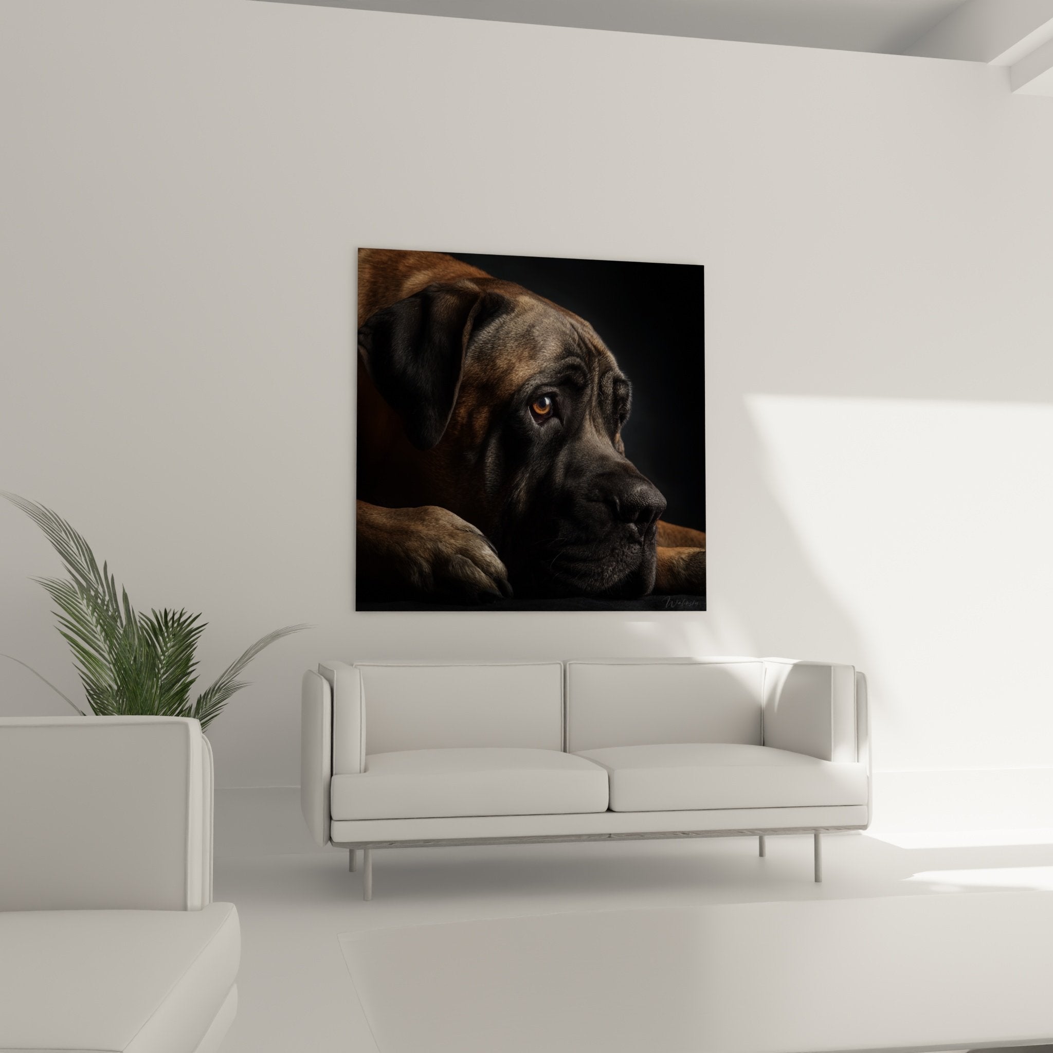 Nahaufnahme Porträt Englische Dogge bernsteinfarbene ausdrucksstarke Augen braunes Fell künstlerische Details