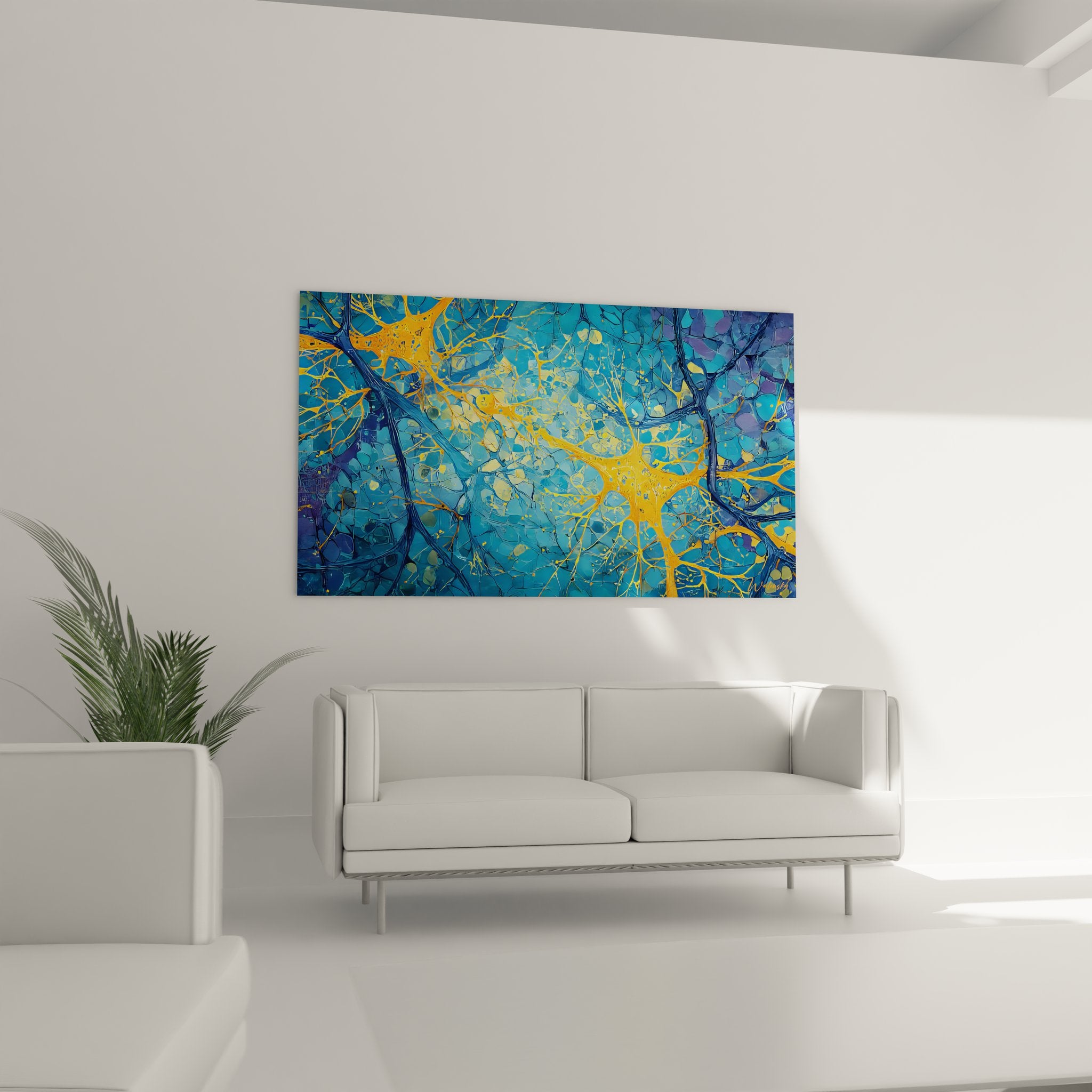 Gros plan détaillé tableau neurones interconnectés, peinture scientifique abstraite colorée