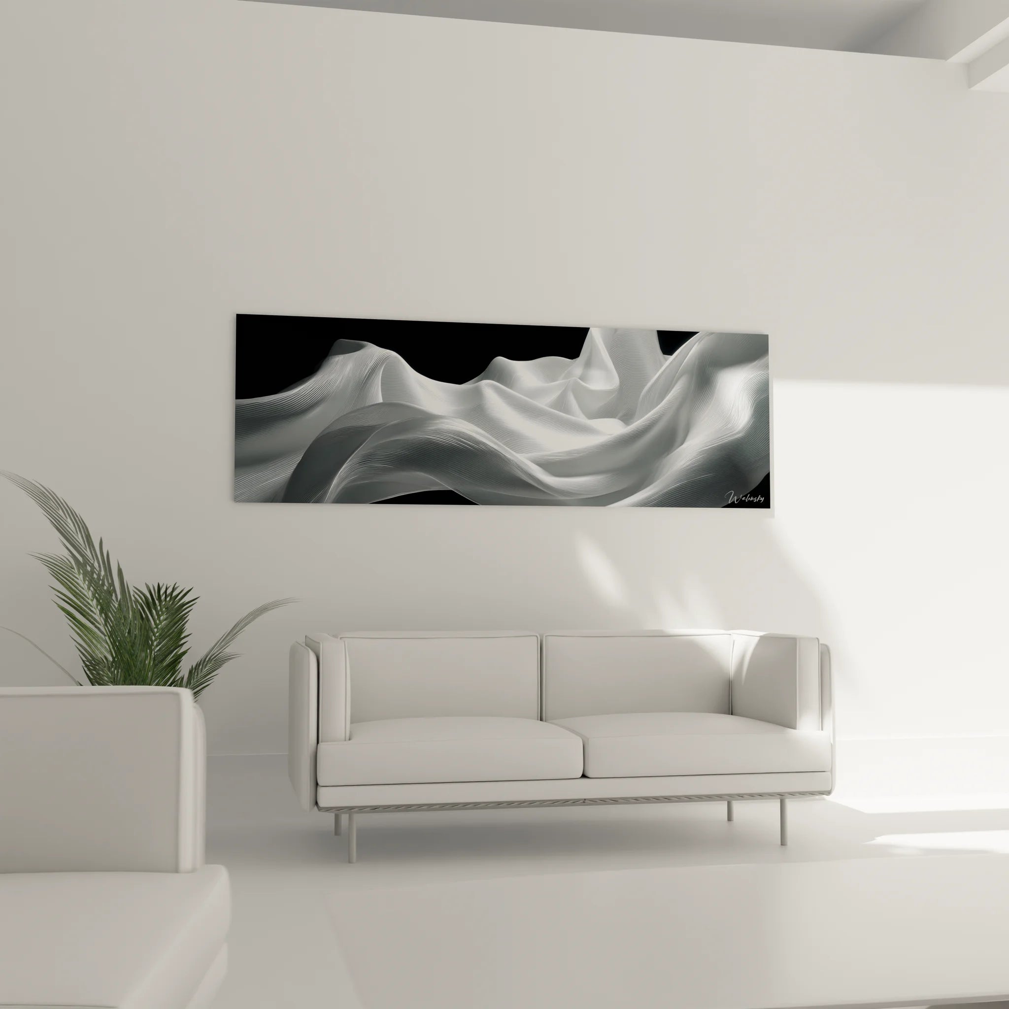 Gros plan détaillé des ondulations fluides noir et blanc du tableau abstrait, texture et mouvement artistique