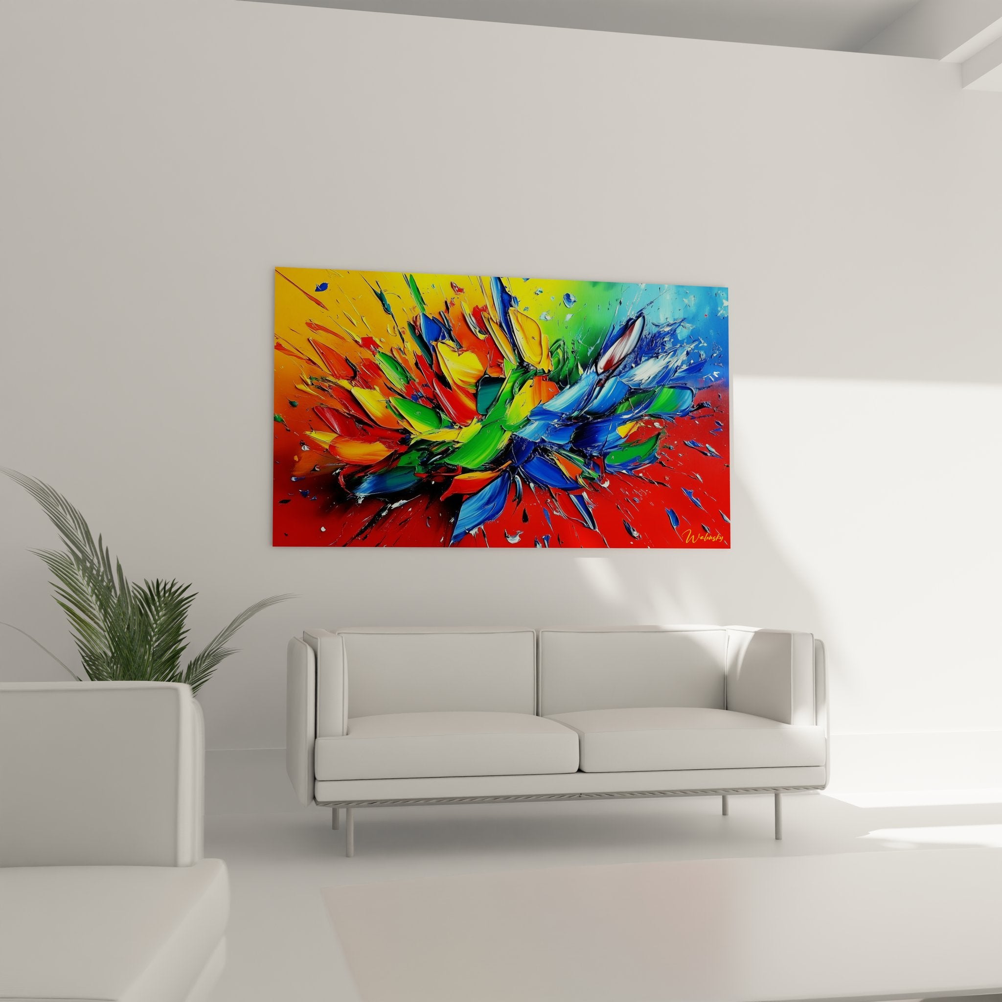 Gros plan détail peinture explosion abstraite texture épaisse couleurs vives relief artistique