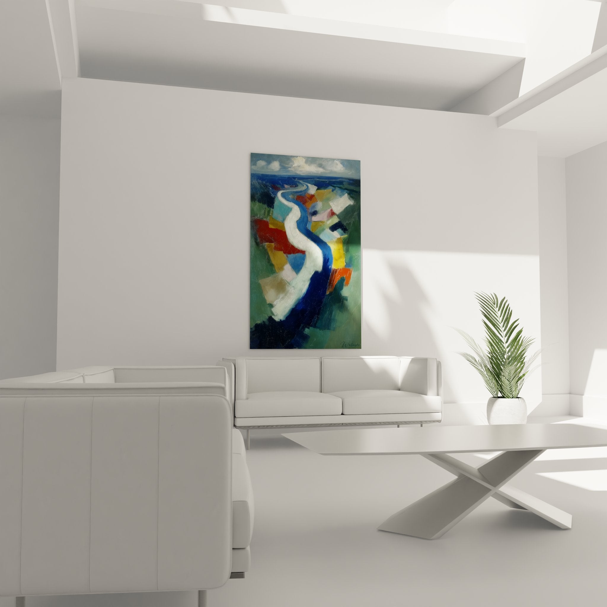 Gros plan texture peinture rivière abstraite montrant brushstrokes colorés et détails artistiques