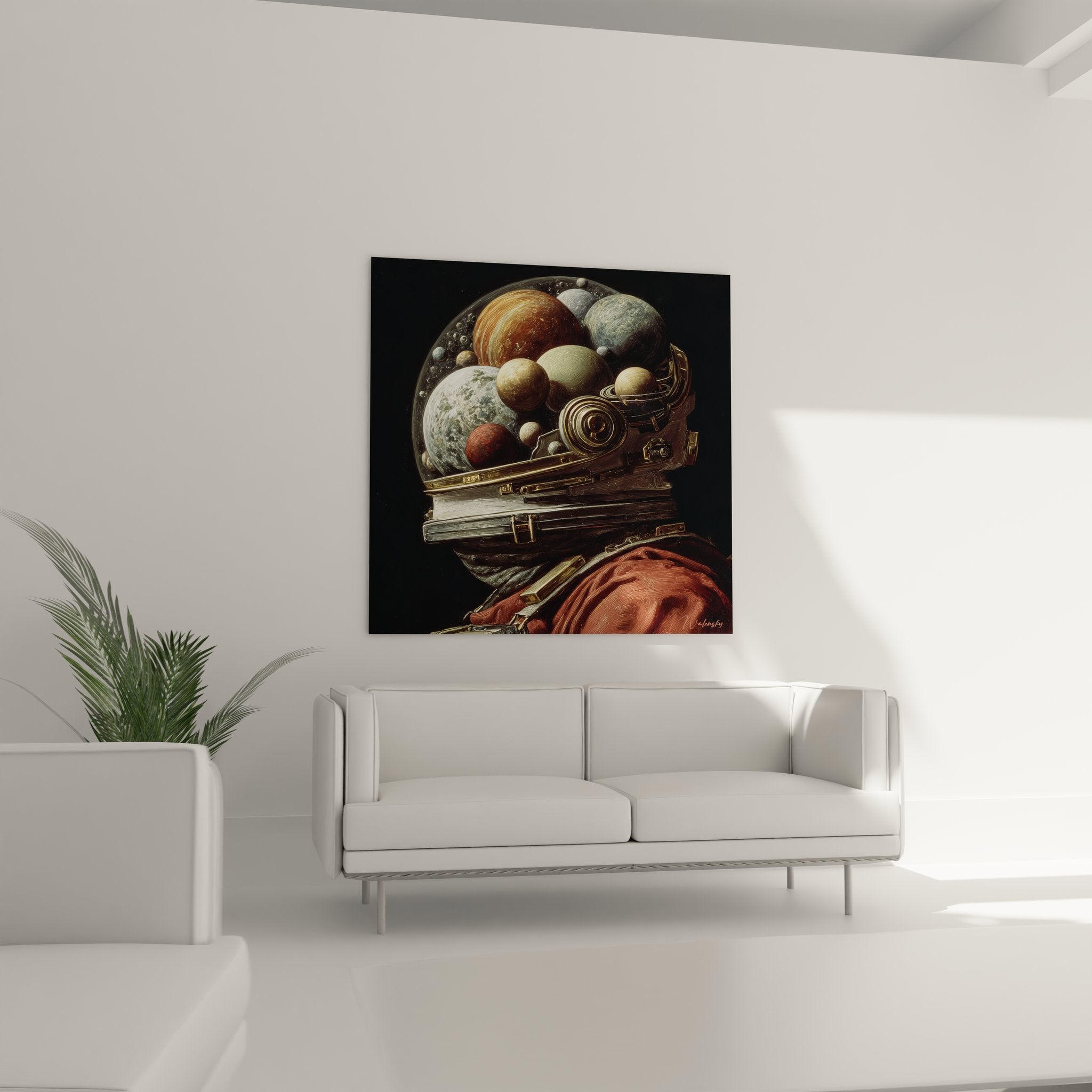 Gros plan détaillé planètes colorées dans sphère verre avec textures réalistes tableau espace vintage