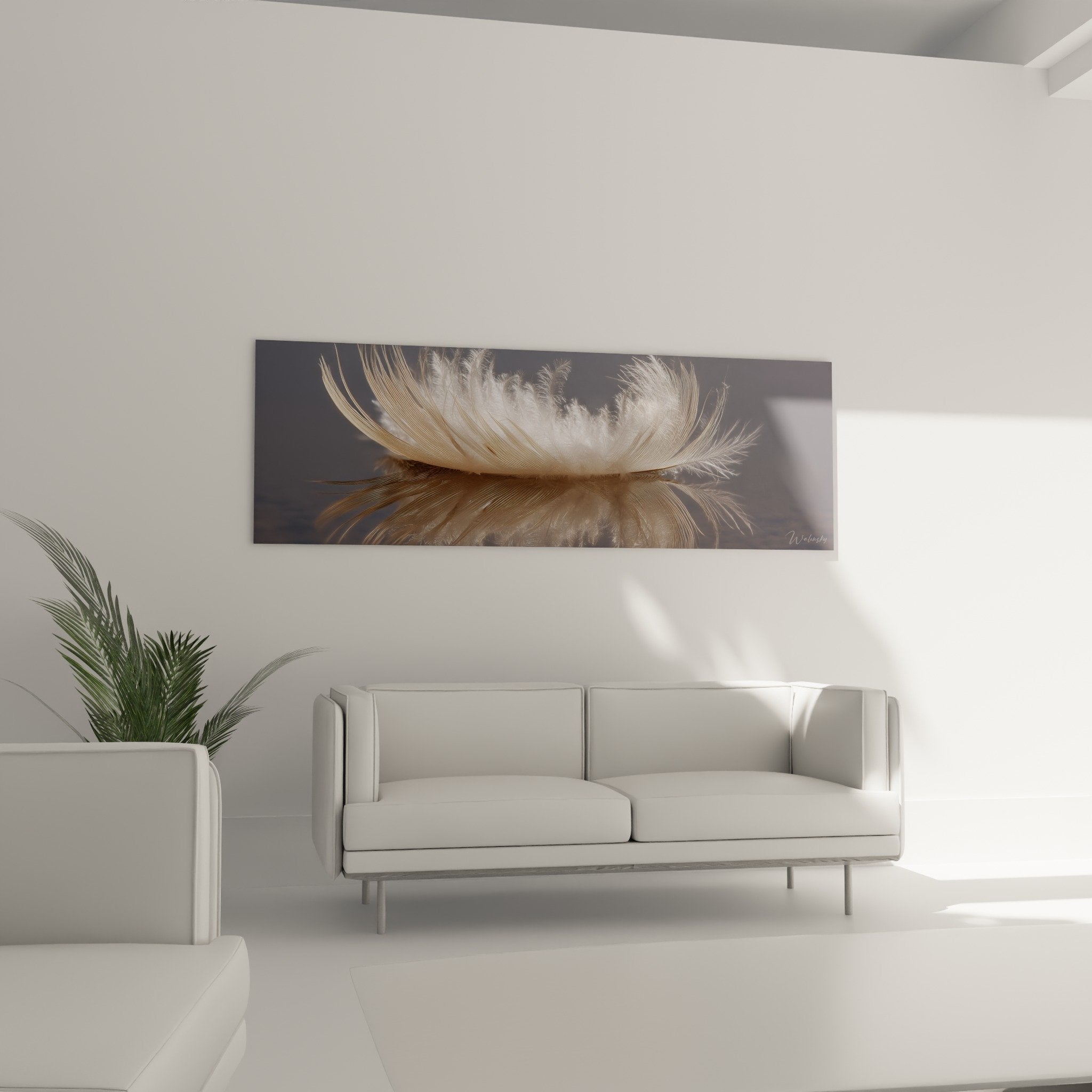 détail gros plan plume beige dorée texture duvet reflet parfait surface miroir