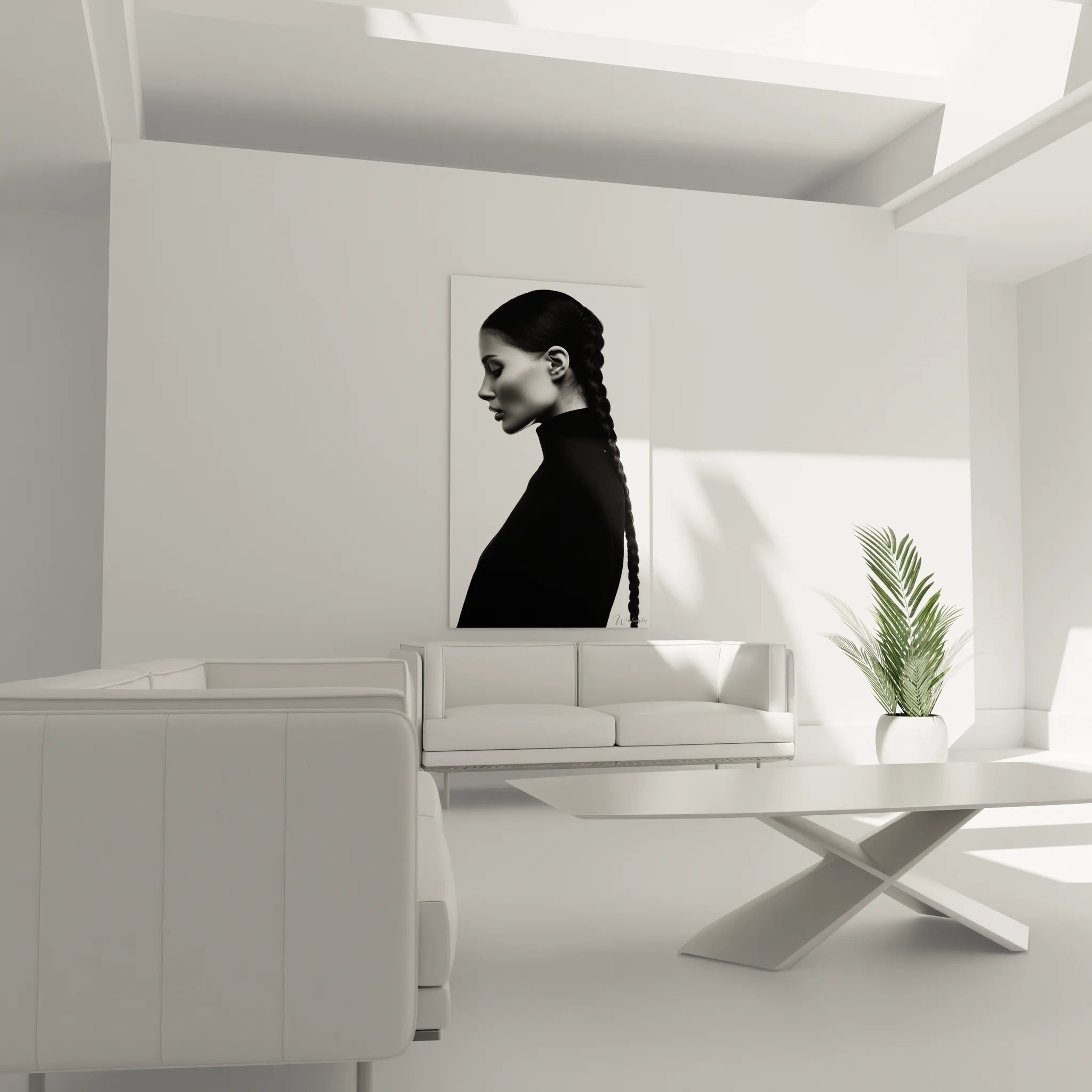 Gros plan portrait femme tresse sophistiquée, détails artistiques noir et blanc