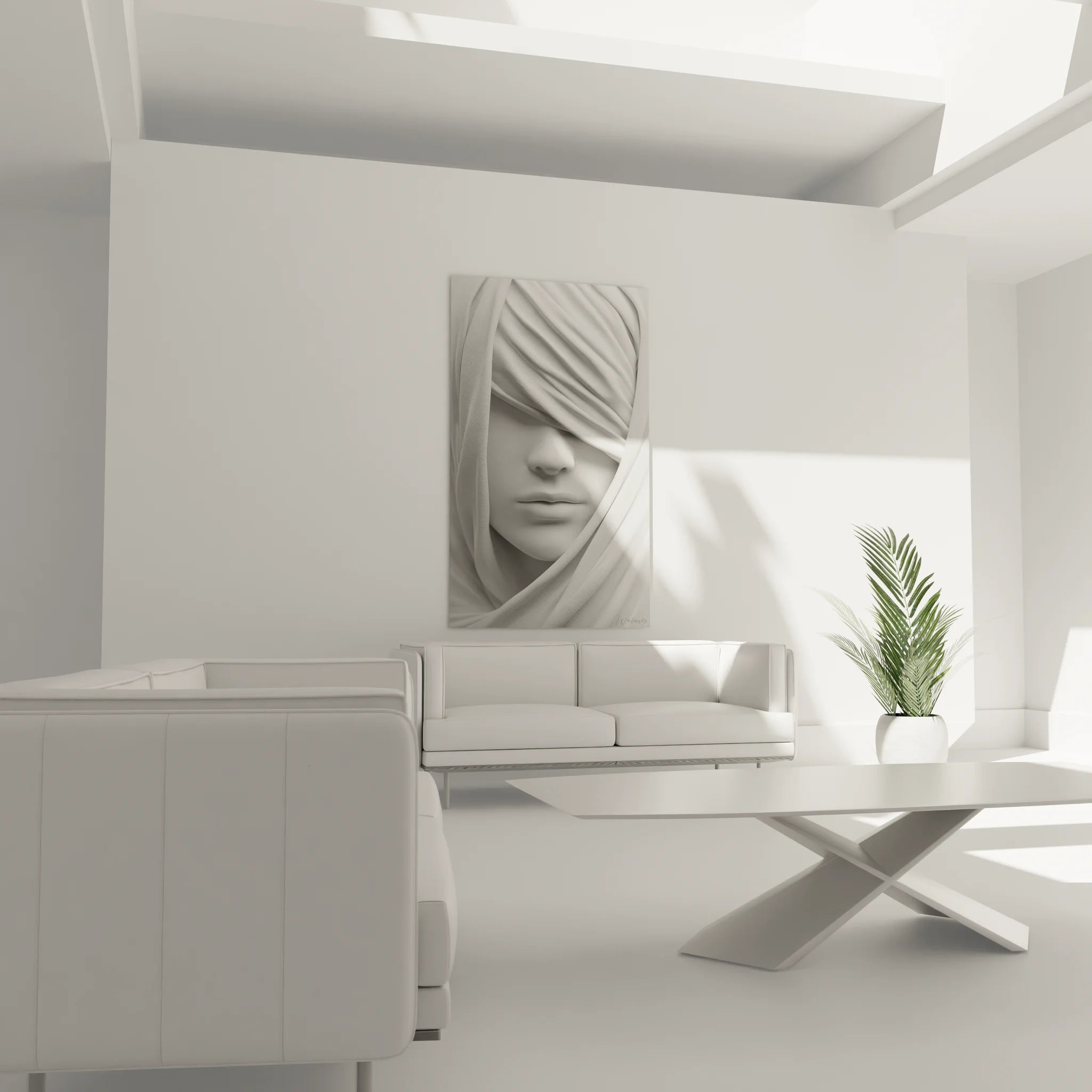 Gros plan tableau femme voilée montrant détails fins tissus et visage artistique